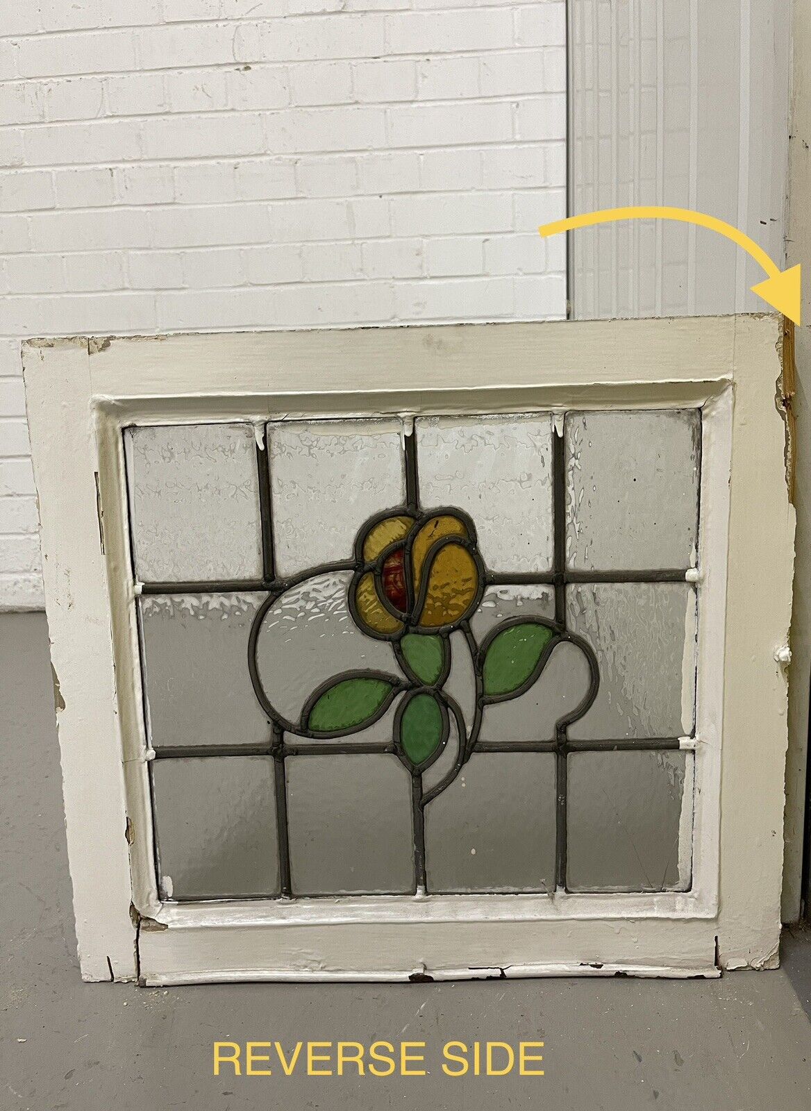 Reclaimed Floral Leaded Light Stained Glass Art Nouveau Window Panel 505 x 455mm