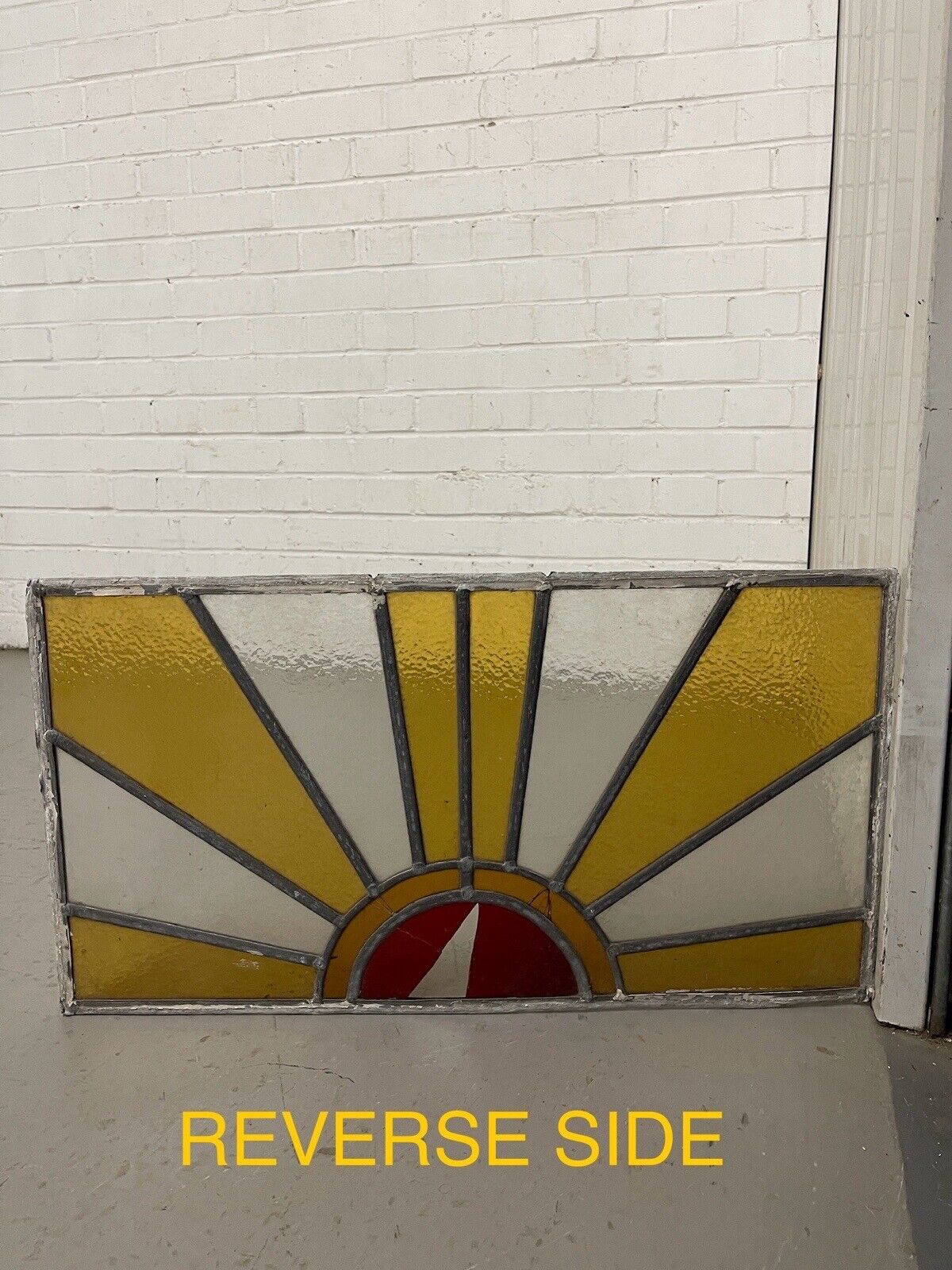 Reclaimed Sunburst Leaded Light Stained Glass Window Panel 630mm x 335mm