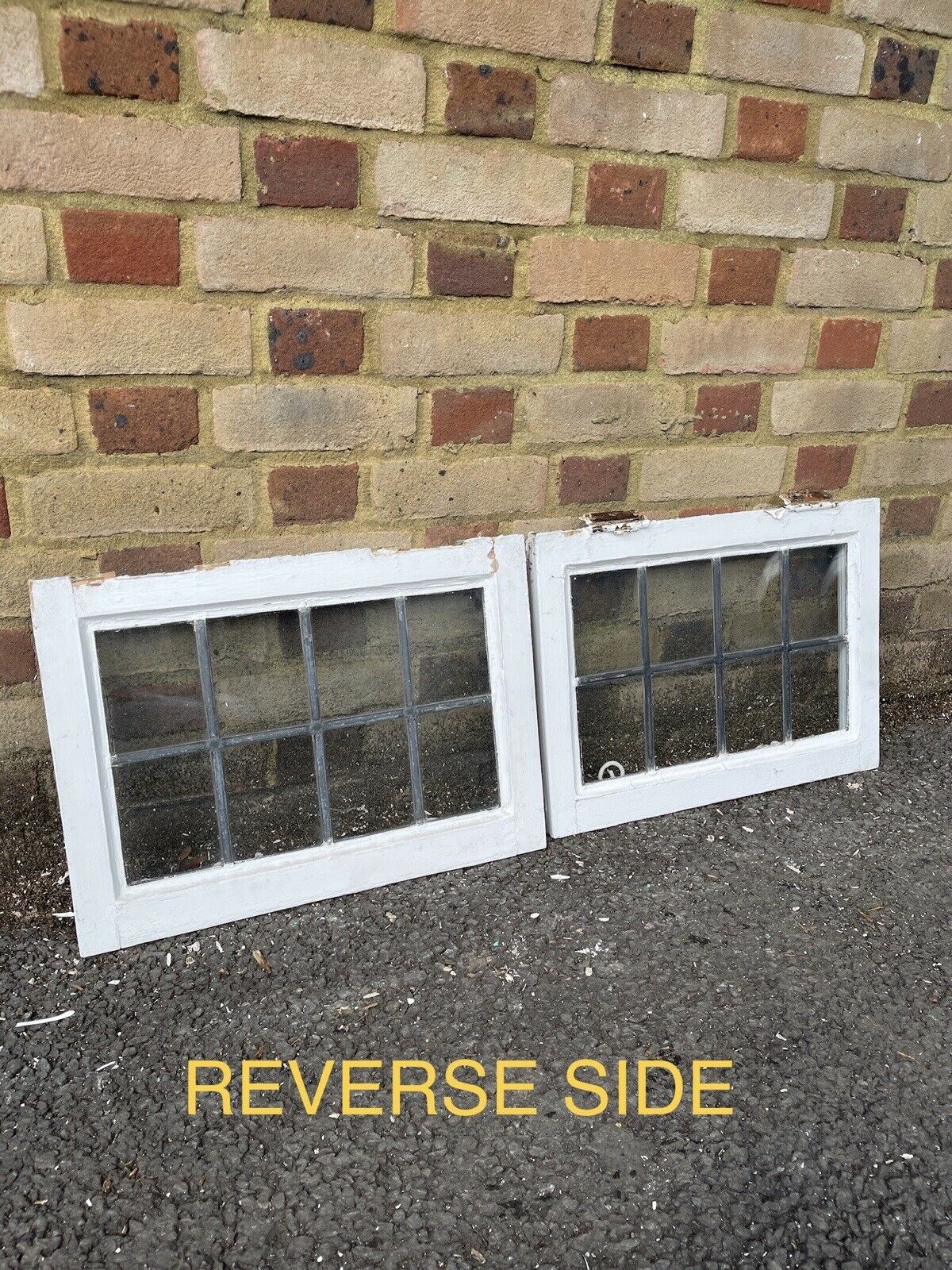 Pair Of Reclaimed Leaded Light Panel Wooden Windows