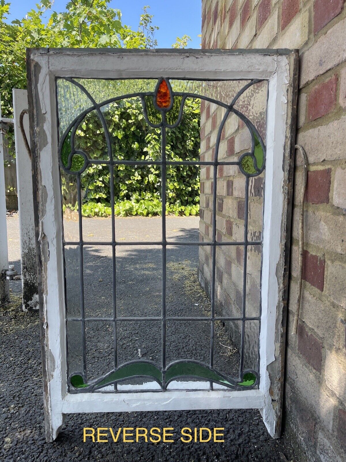 Reclaimed Leaded Light Stained Glass Art Nouveau Window Panel 835 x 530mm