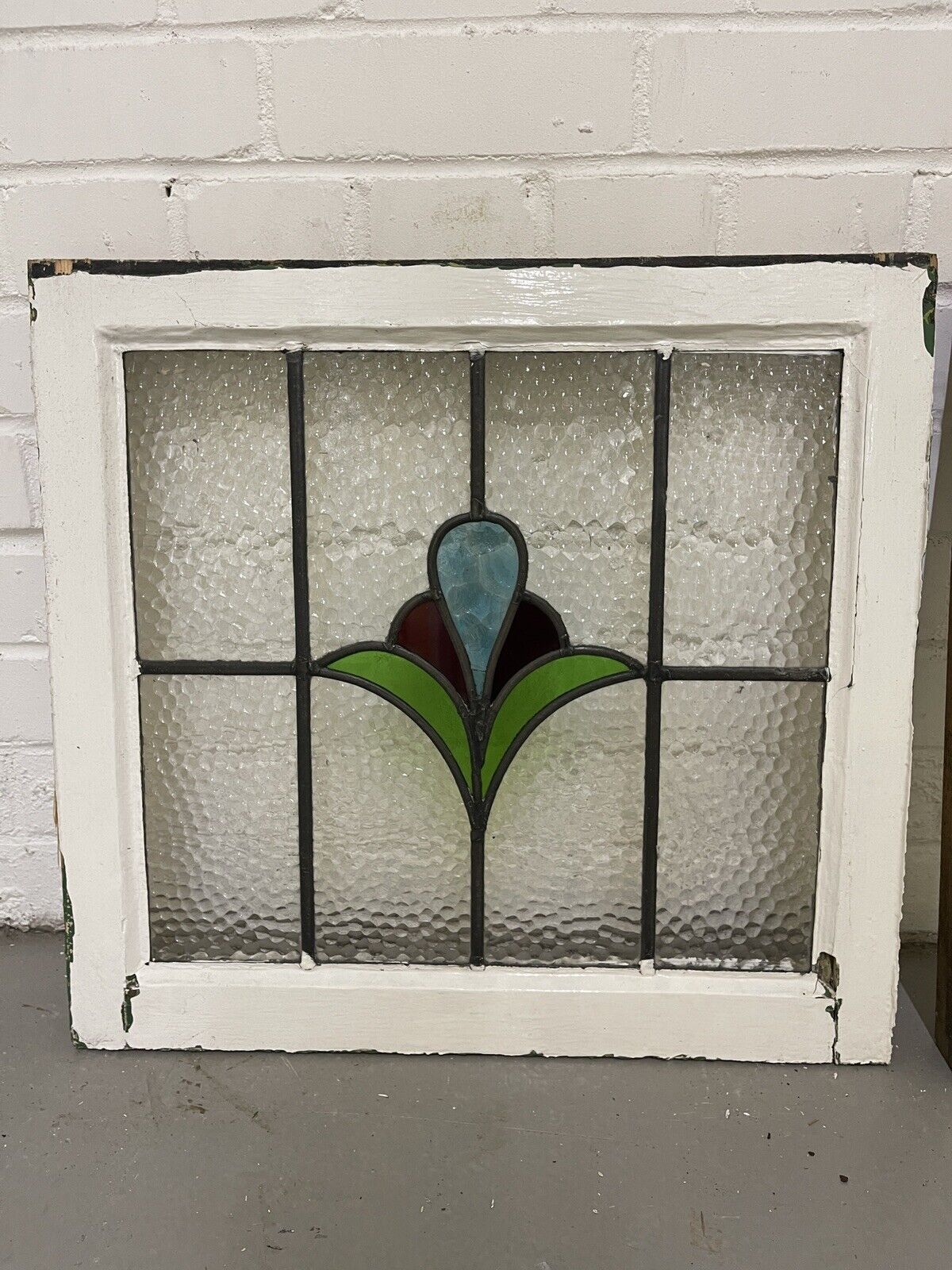 Reclaimed Leaded Light Stained Glass Art Nouveau Wooden Window Panel