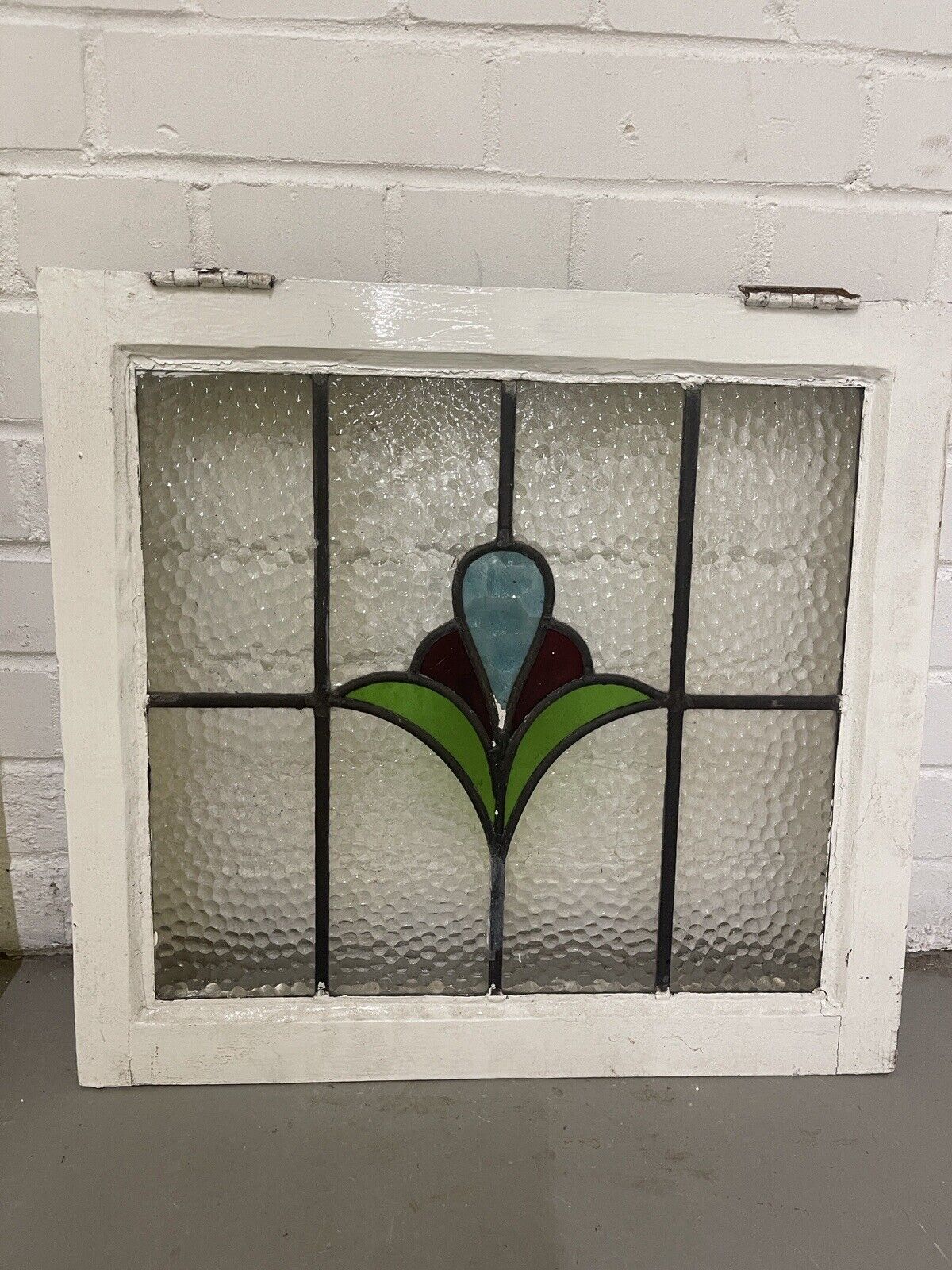 Reclaimed Leaded Light Stained Glass Art Nouveau Wooden Window Panel