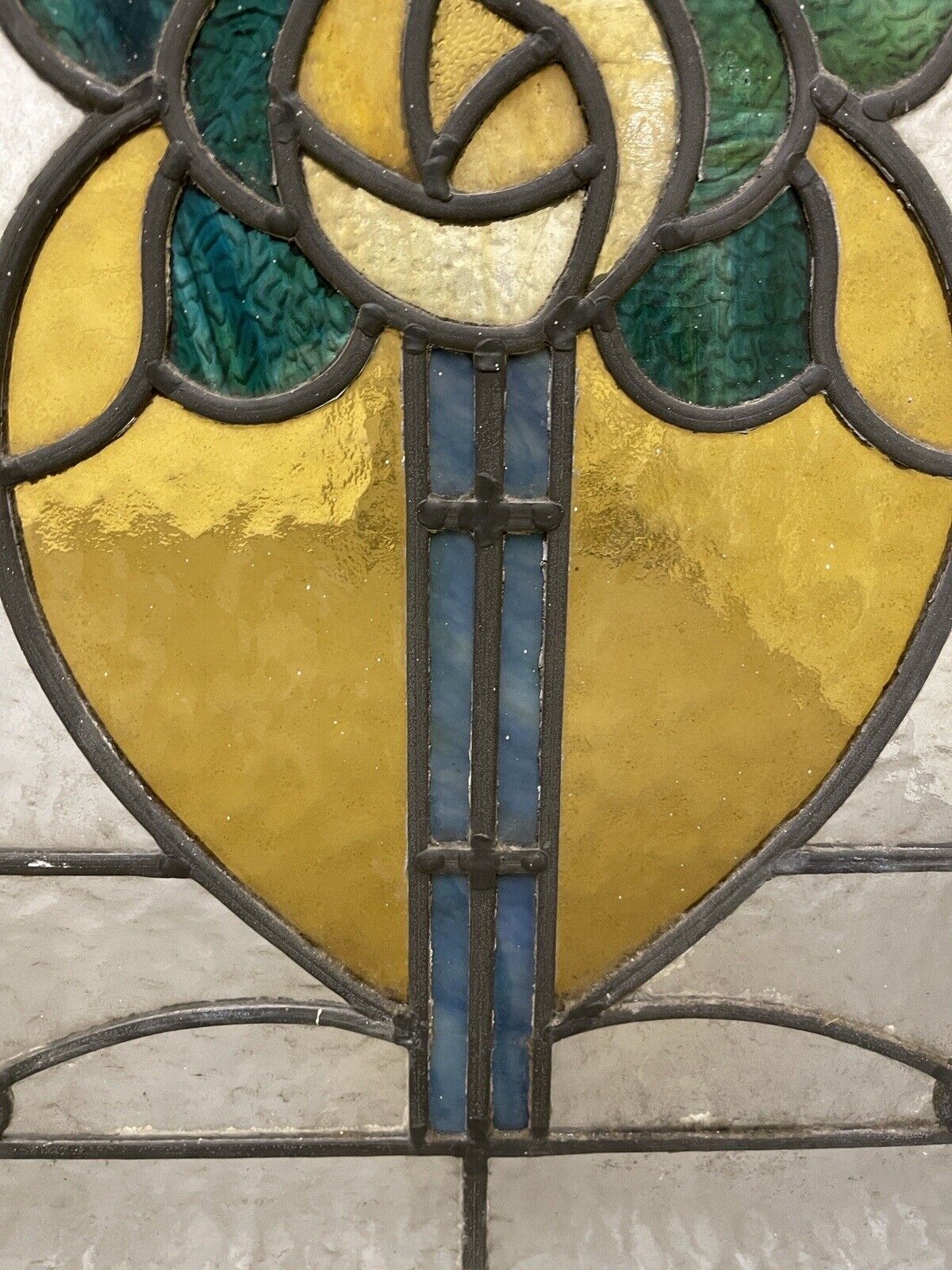 Reclaimed Fanlight Leaded Light Stained Glass Art Nouveau Window Panel