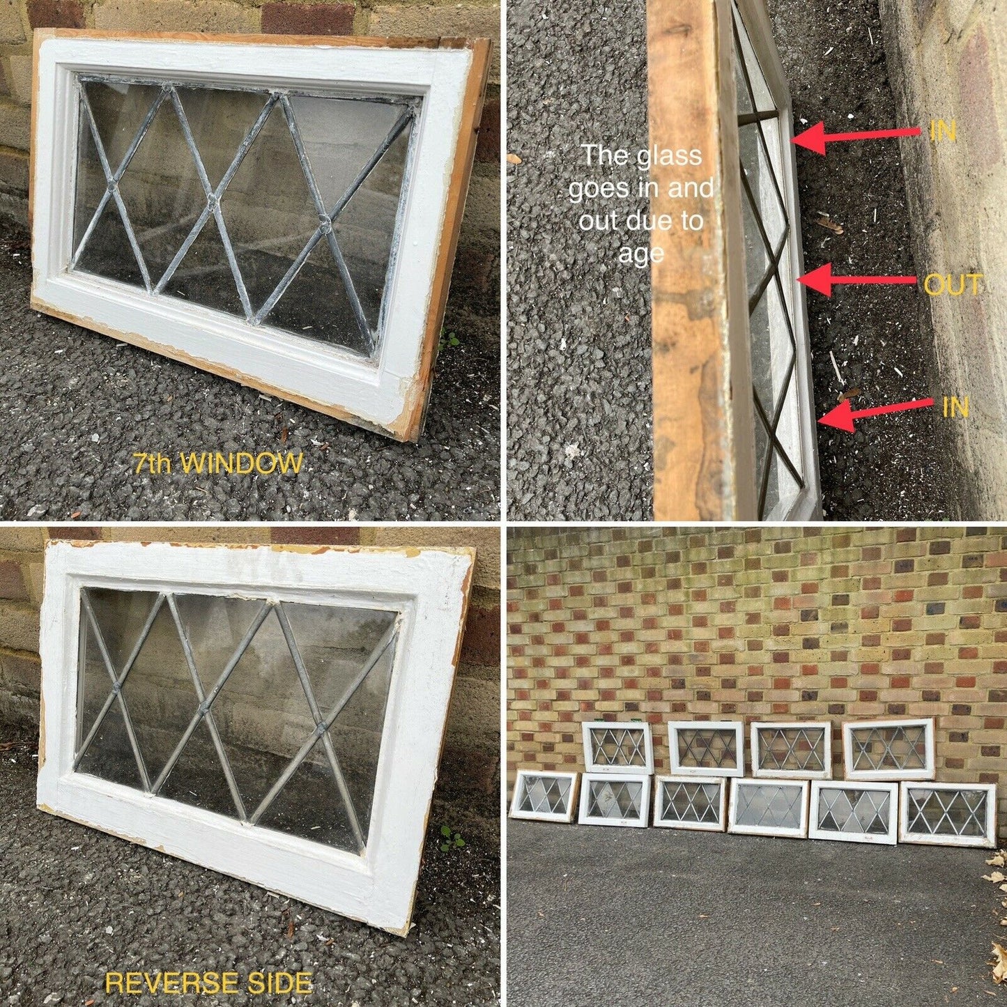 Job Lot Of 10 Reclaimed Leaded Light Diamond Panel Wooden Windows