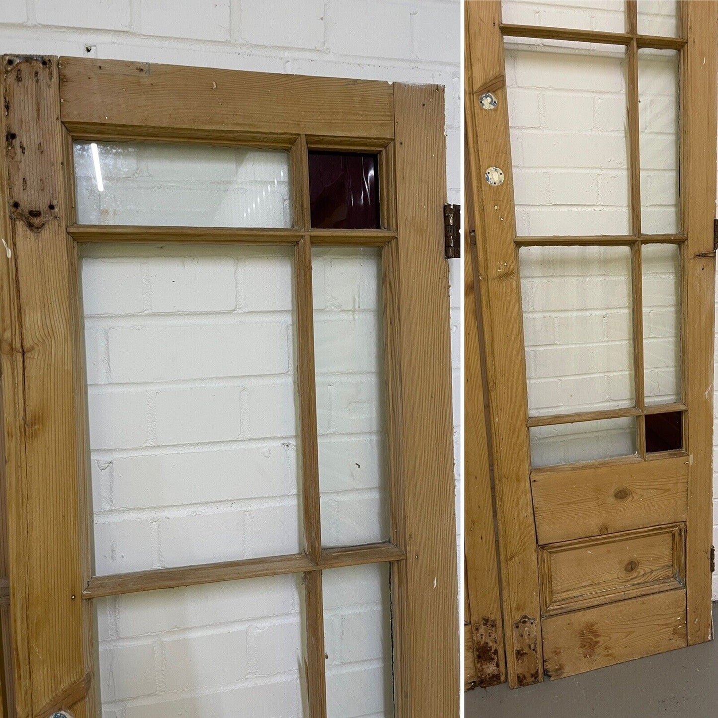 Reclaimed Old French Single Panel Glass Wooden Double Doors 1950 x 1020mm