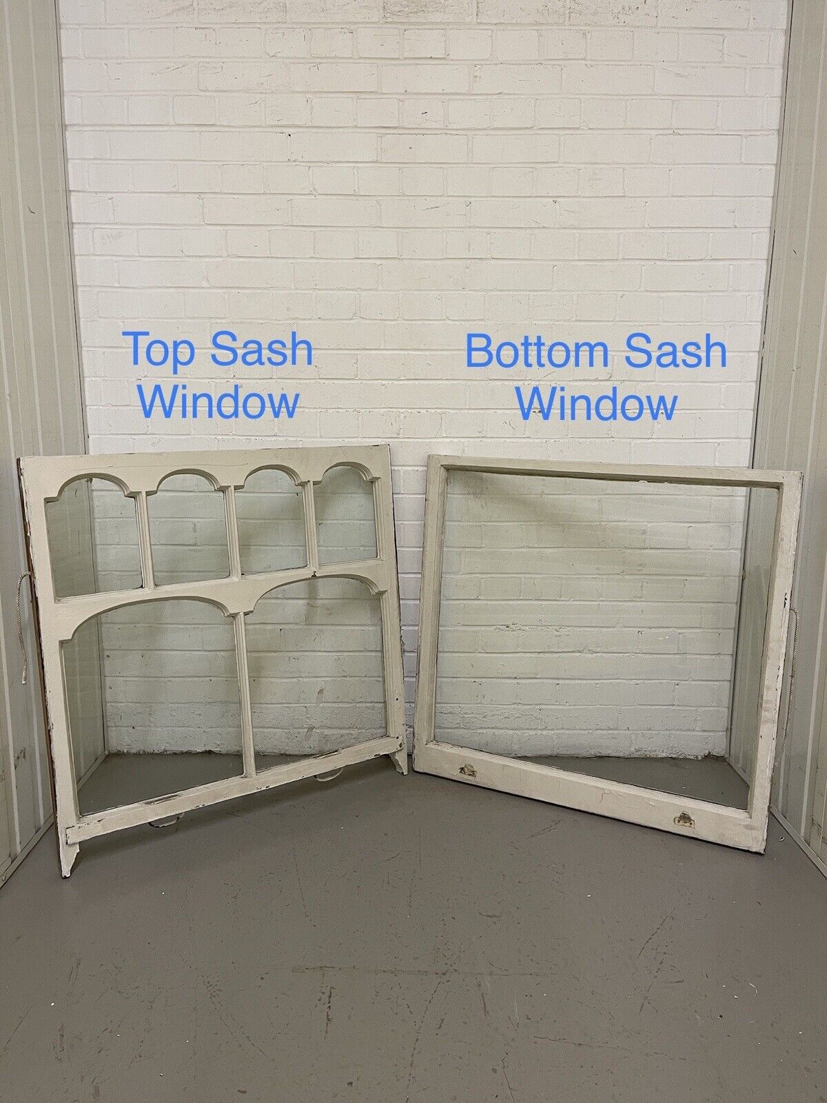 Pair Of Reclaimed Old Edwardian Arch Sash Wooden Windows 910 x 918 915 x 880mm