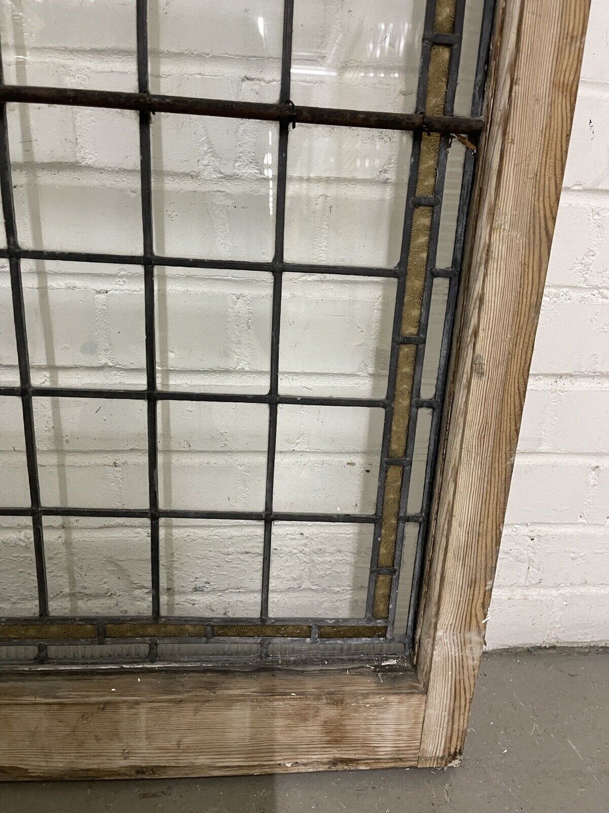 Pair Of Reclaimed Leaded Light Stained Glass Wooden Window Panels