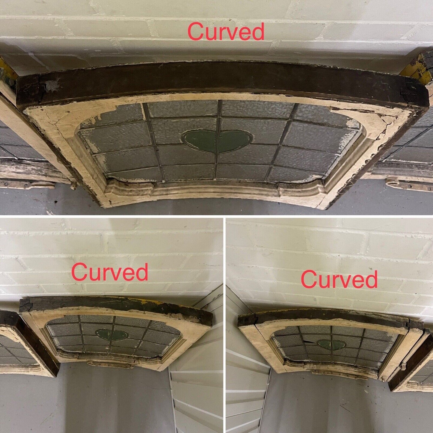 Job Lot Of Three Reclaimed Old Curved Georgian Heart Shaped Panel Wooden Windows
