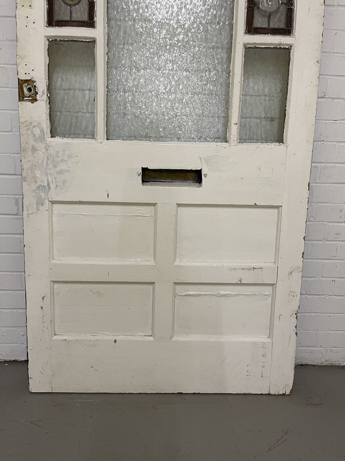 Reclaimed Victorian Edwardian Wooden Panel Stained Glass Front Door 2130 x 975