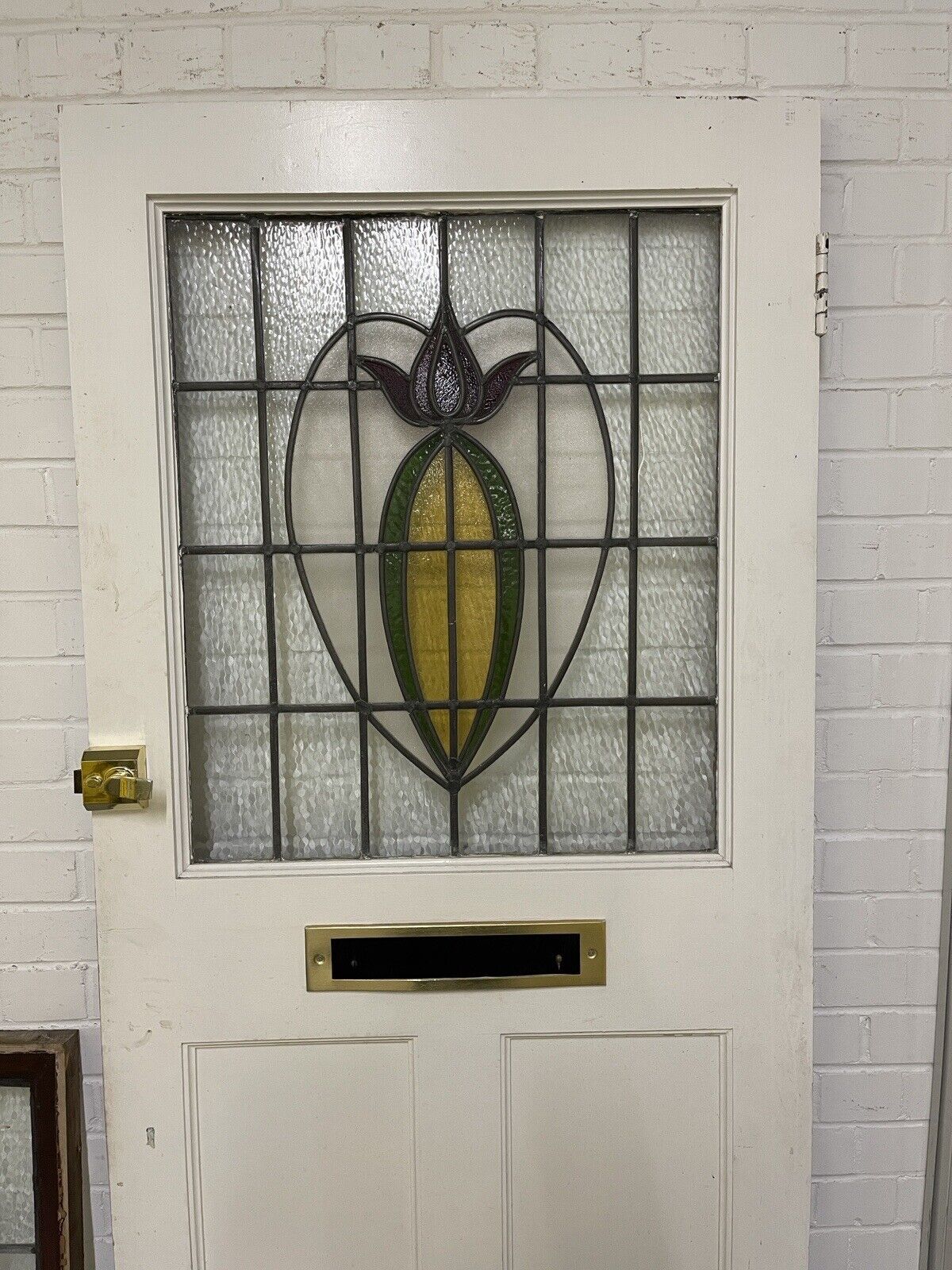 Reclaimed Victorian Wooden Panel Front Door With Stained Glass 1970mm x 810mm