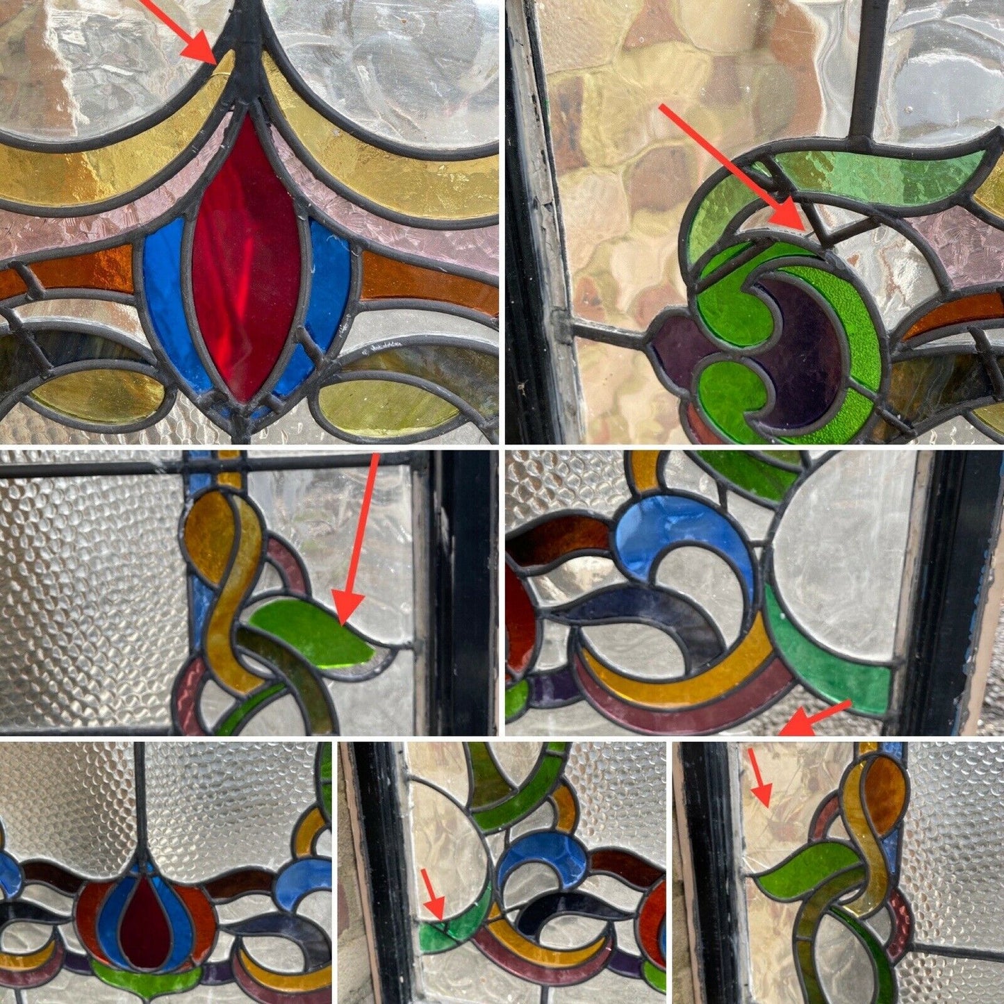 Job Lot Of Four Reclaimed Leaded Light Stained Glass Art Nouveau Window Panels