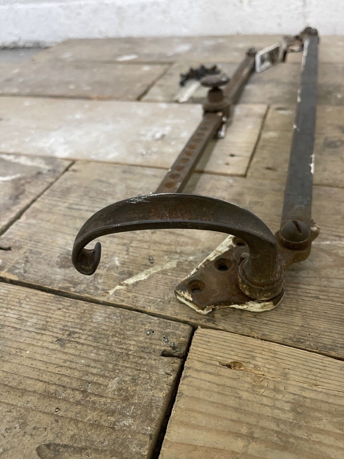 Large Pair Of Reclaimed Antique Old Cast Iron Window Handles and a Stay