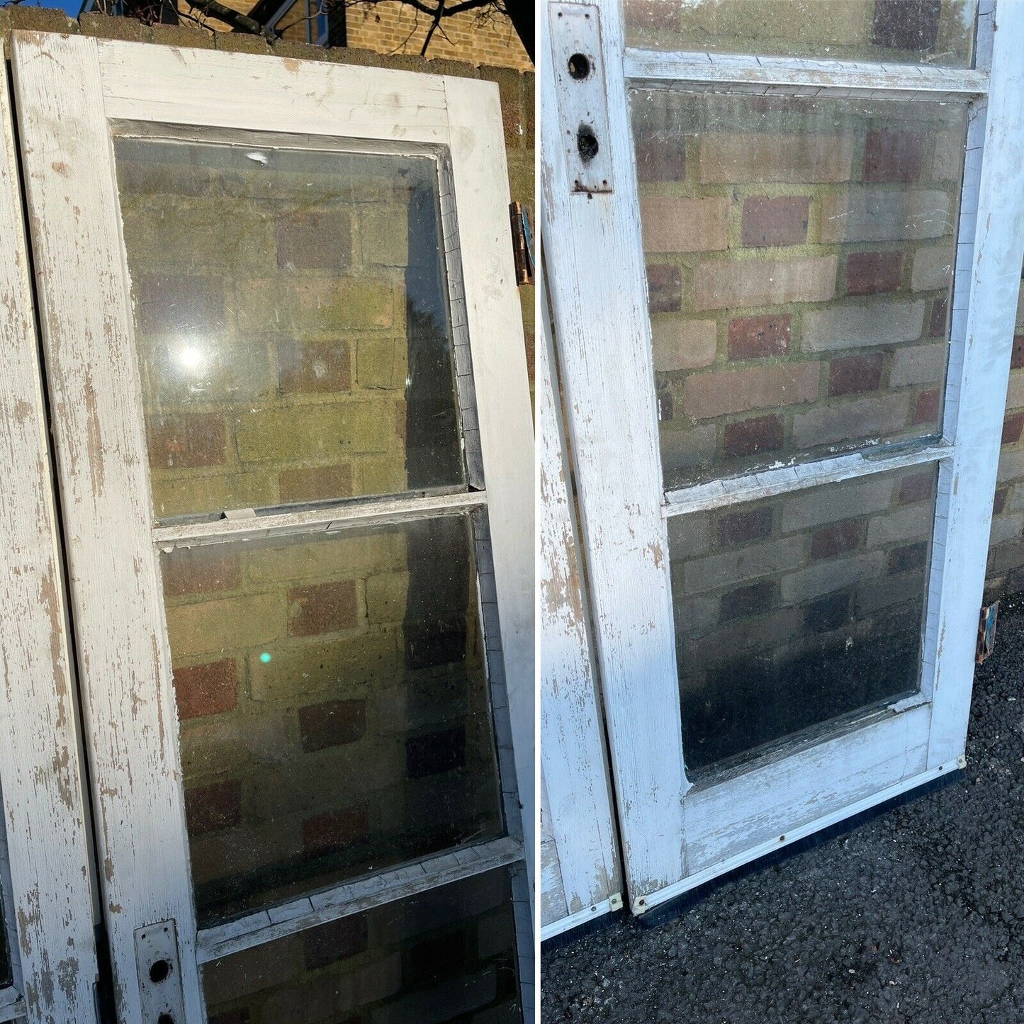 Reclaimed French Single Panel Glass Wooden Double Doors 1980 x 1185mm