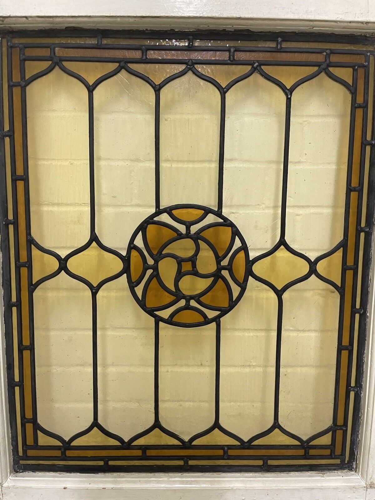 Reclaimed Leaded Light Stained Glass Art Nouveau Wooden Window Panel
