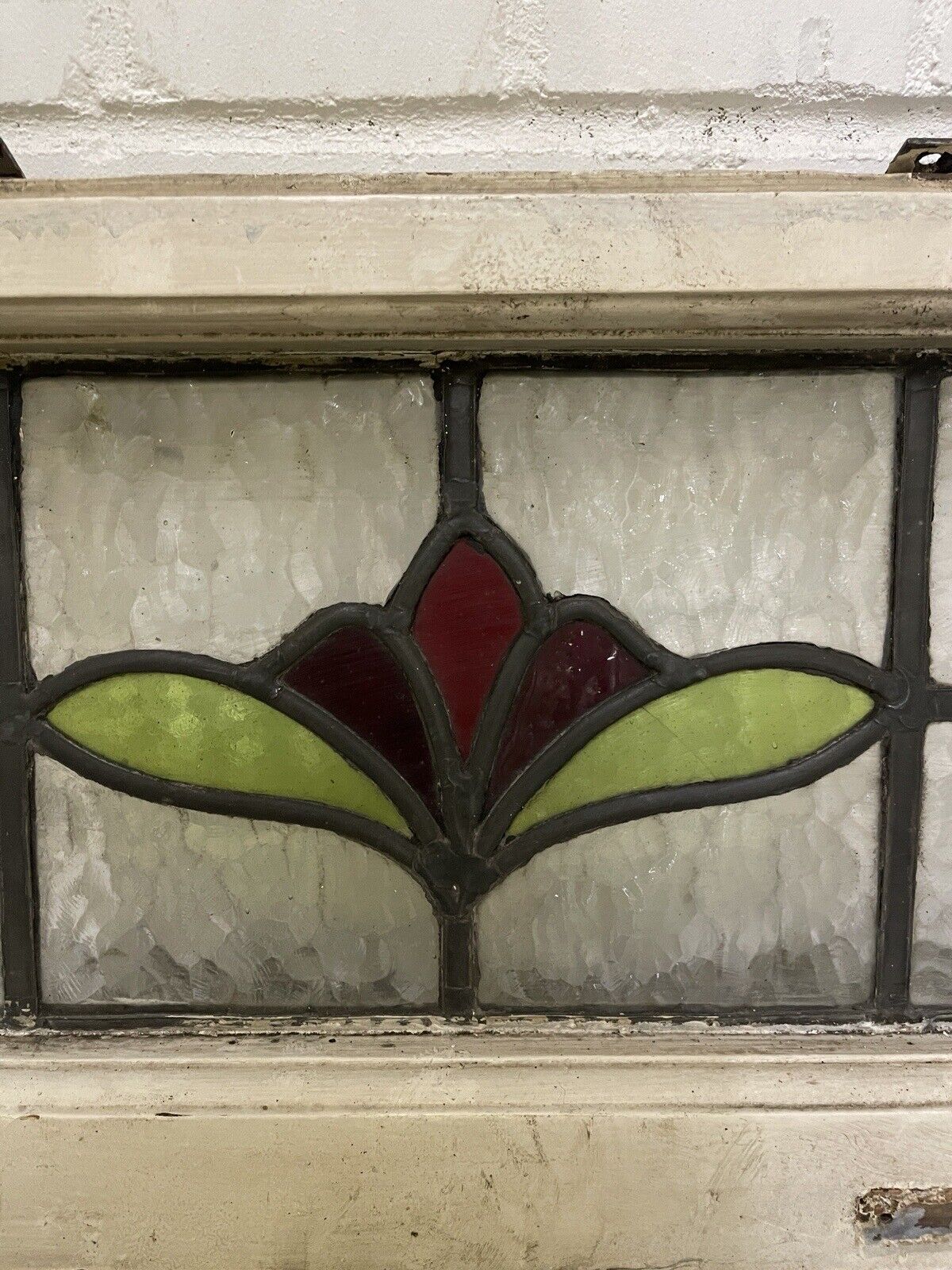 Pair Of Reclaimed Leaded Light Stained Glass Art Nouveau Window Panels