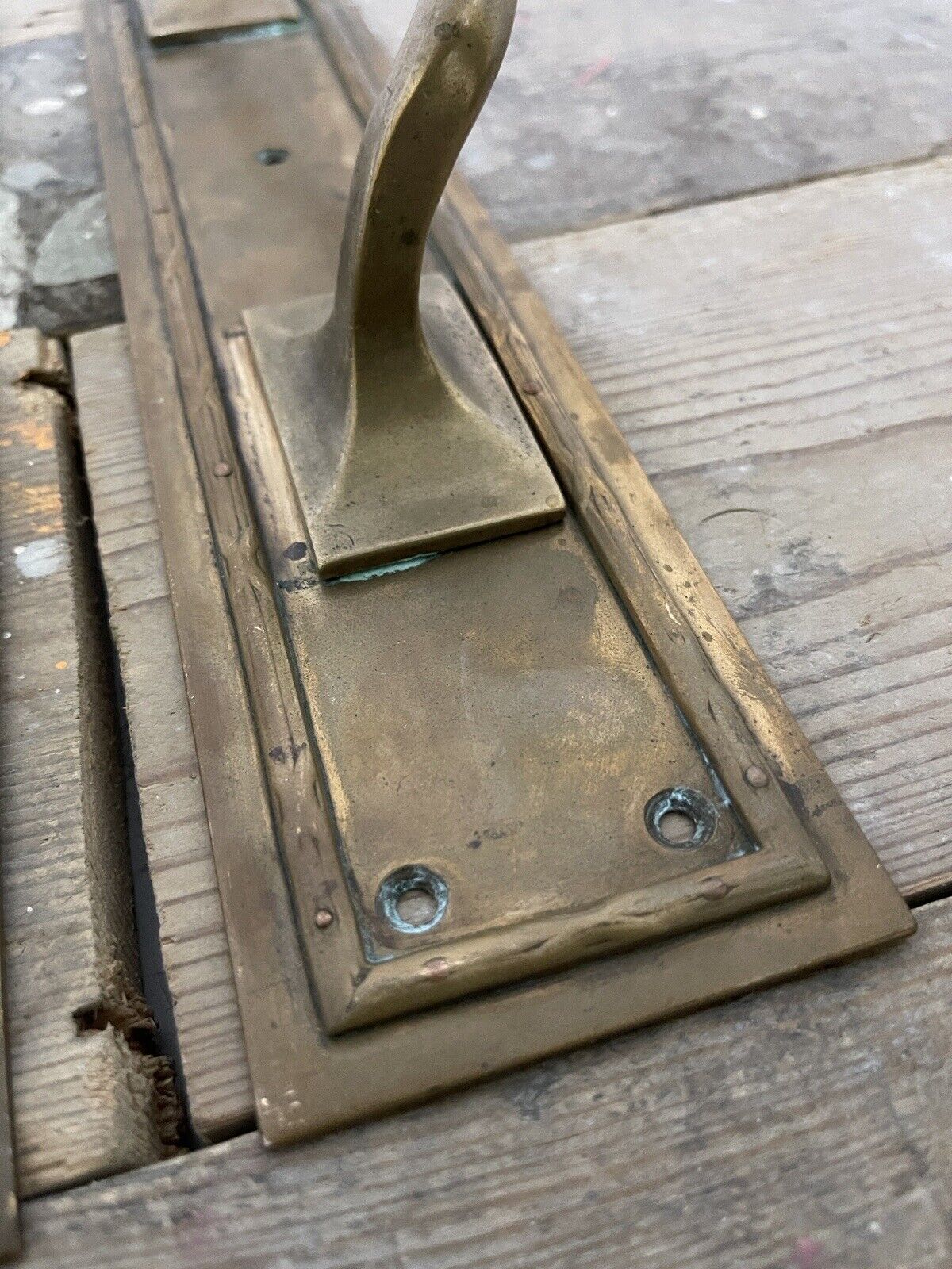 Pair Of Large Reclaimed Antique Brass Door Handles 15 inches or 380mm
