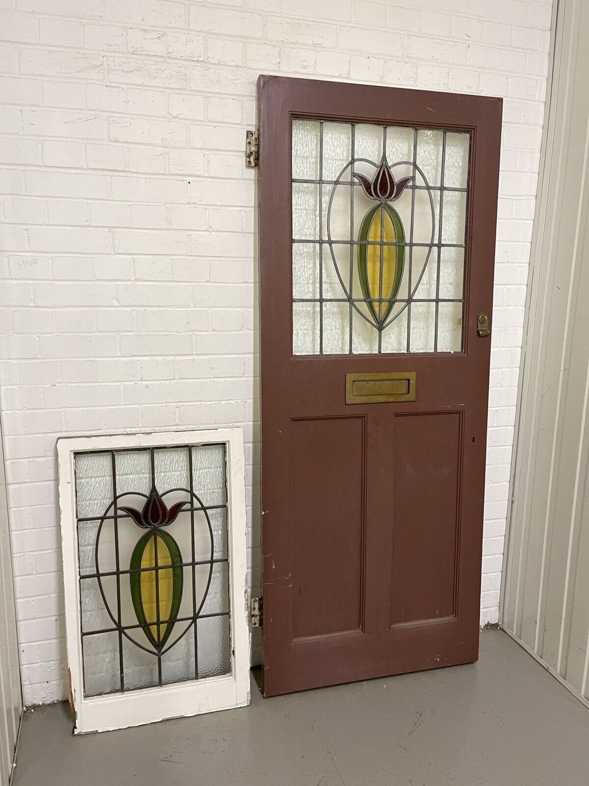 Reclaimed Victorian Wooden Panel Front Door With Stained Glass 1970mm x 810mm