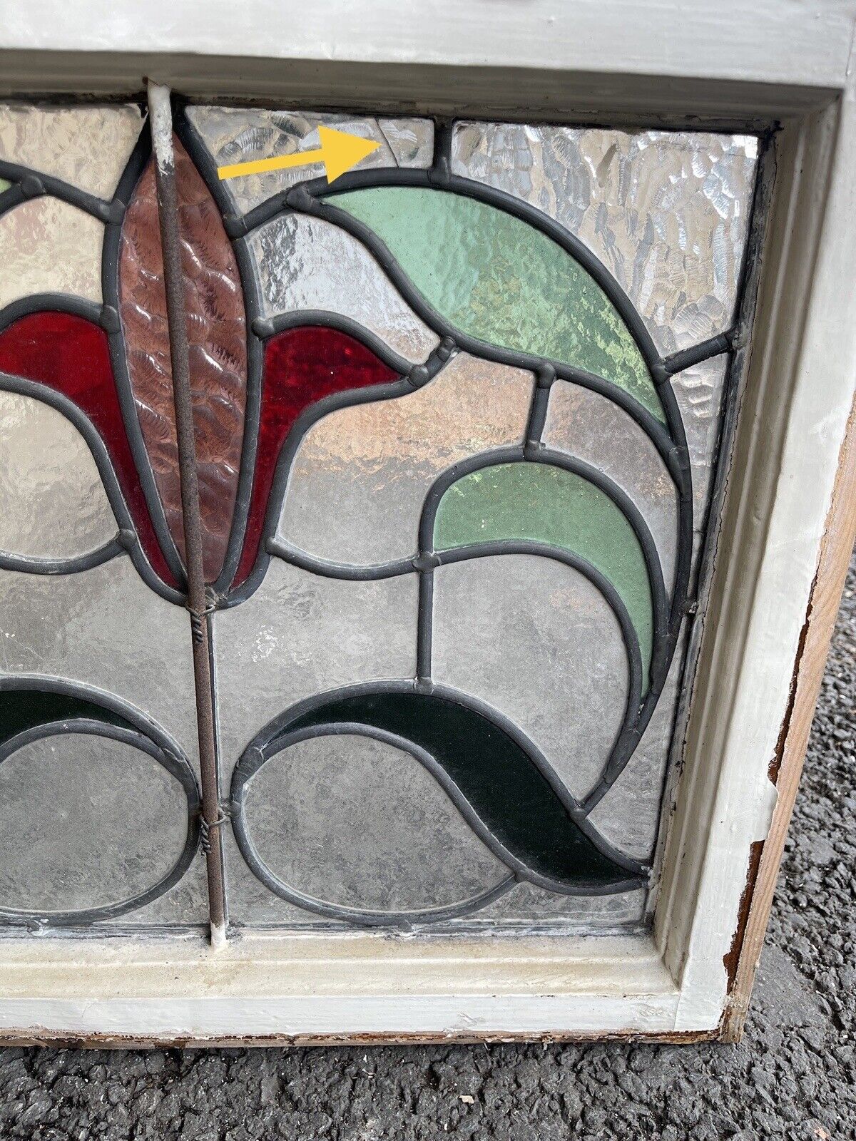 Reclaimed Leaded Light Stained Glass Art Nouveau Wooden Window Panel