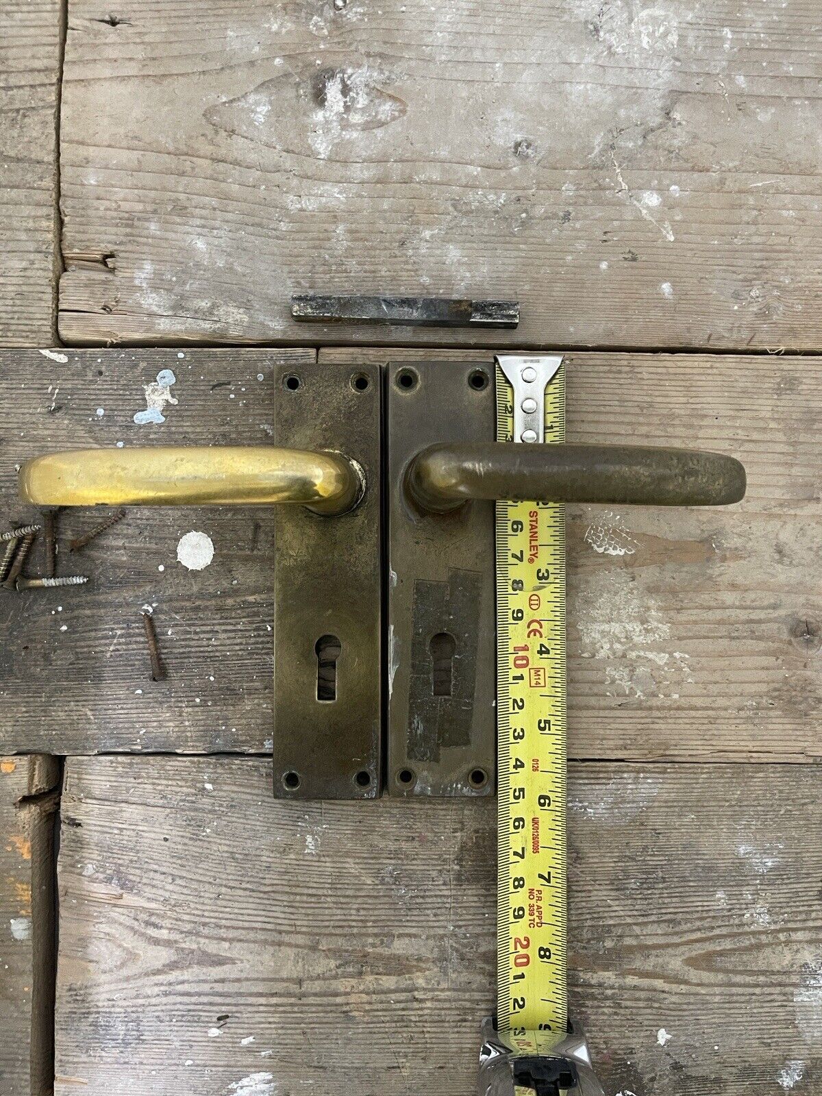 Pair Of Reclaimed Antique Old Brass Door Handles