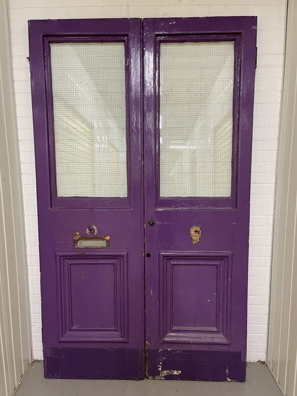 Reclaimed Old Large French Safety Glass Wooden Double Doors 2430 x 1430mm