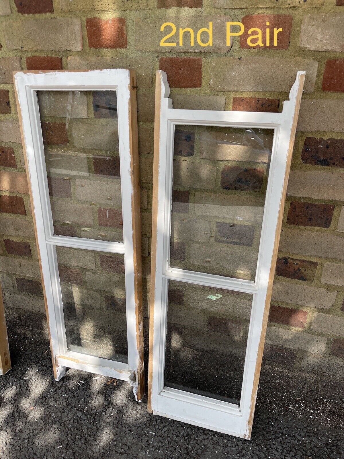 Two Pairs Of Reclaimed Old Victorian Panel Wooden Sash Windows Top and Bottom