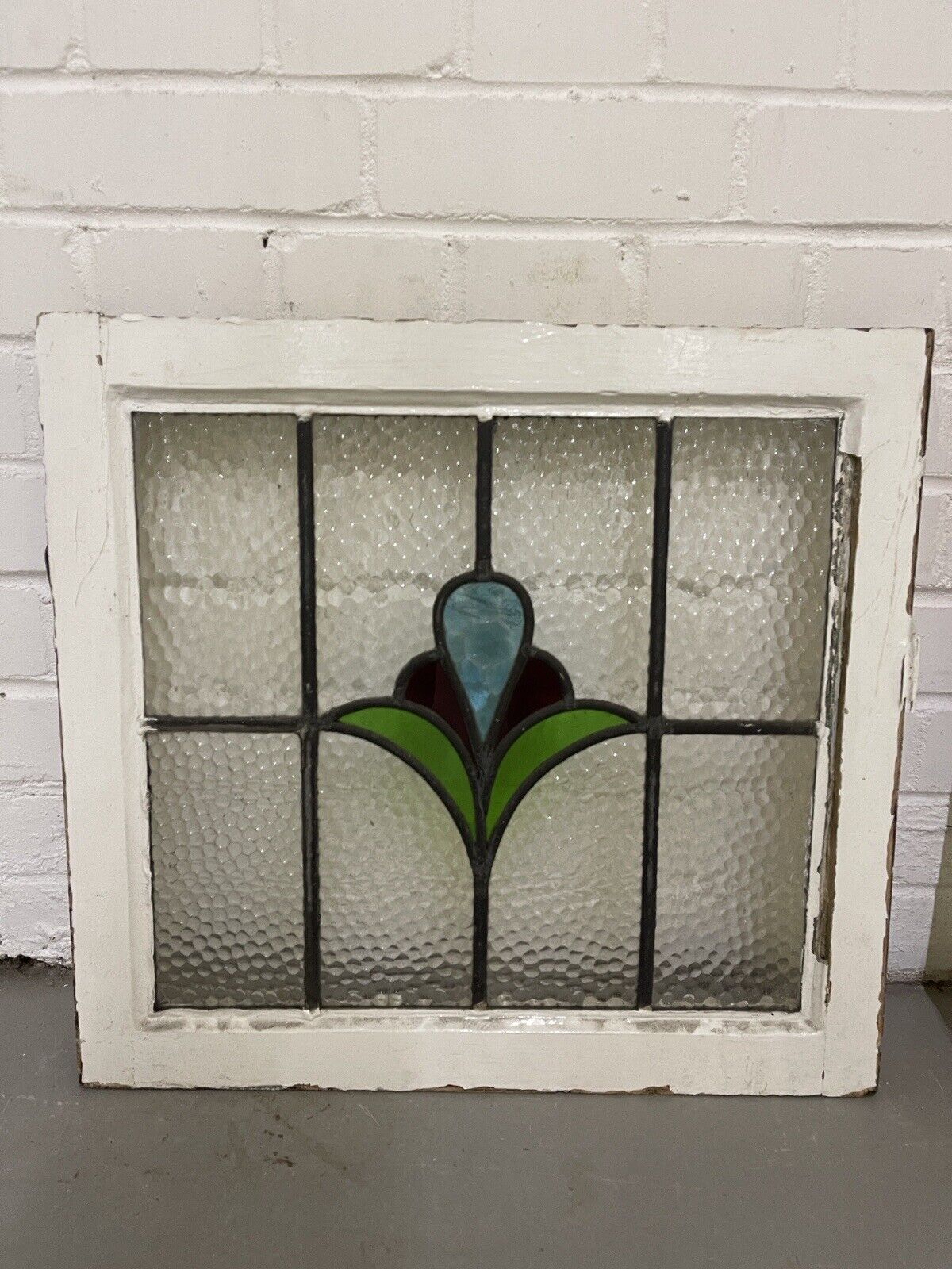 Reclaimed Leaded Light Stained Glass Art Nouveau Wooden Window Panel