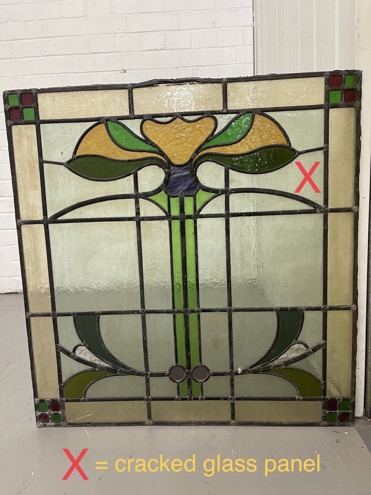 Reclaimed Leaded Light Stained Glass Art Nouveau Window Panel 678 x 656mm
