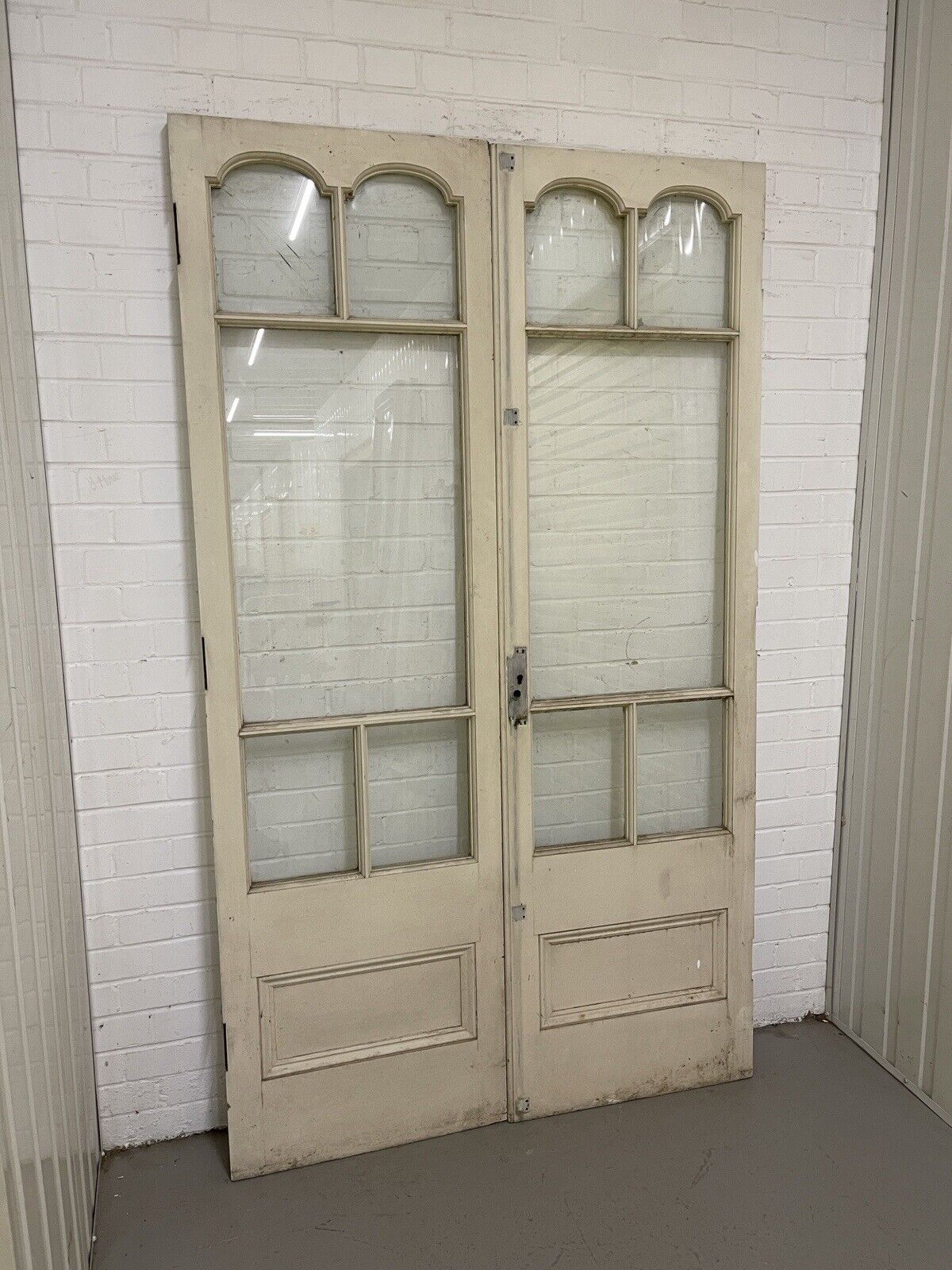 Reclaimed Edwardian French Single Panel Glass Wooden Double Doors 2070 x 1210mm