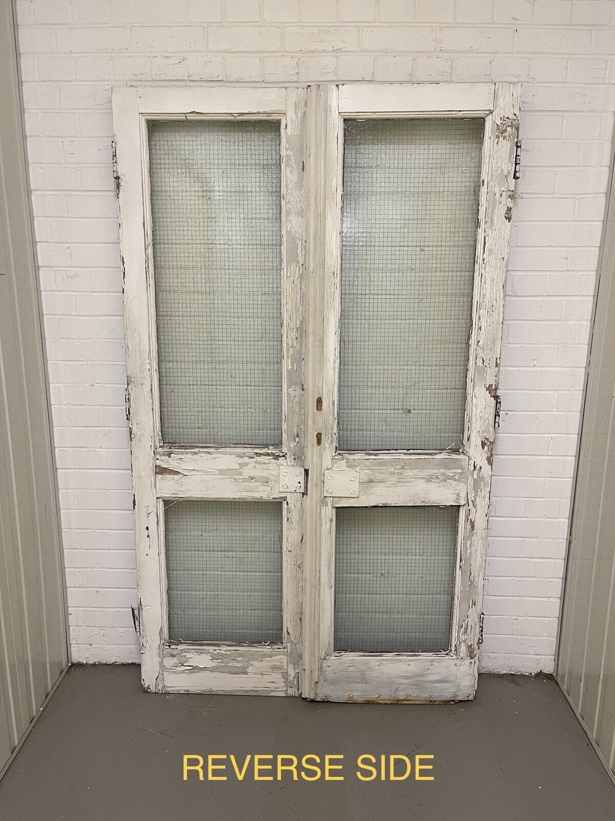 Reclaimed Industrial French Safety Glass Wooden Double Doors 1970 x 1165