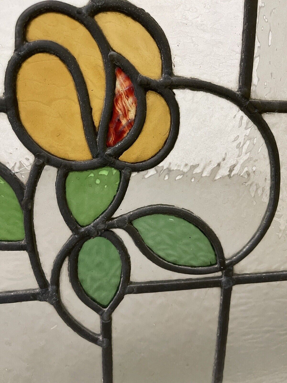 Reclaimed Leaded Light Stained Glass Art Nouveau Window Panel 620 x 460mm