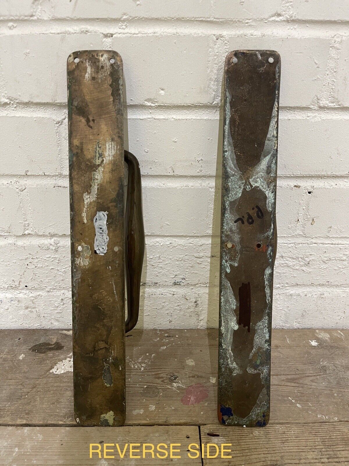 Pair Of Large Reclaimed Antique Phosphur Bronze Brass Door Handles 375mm