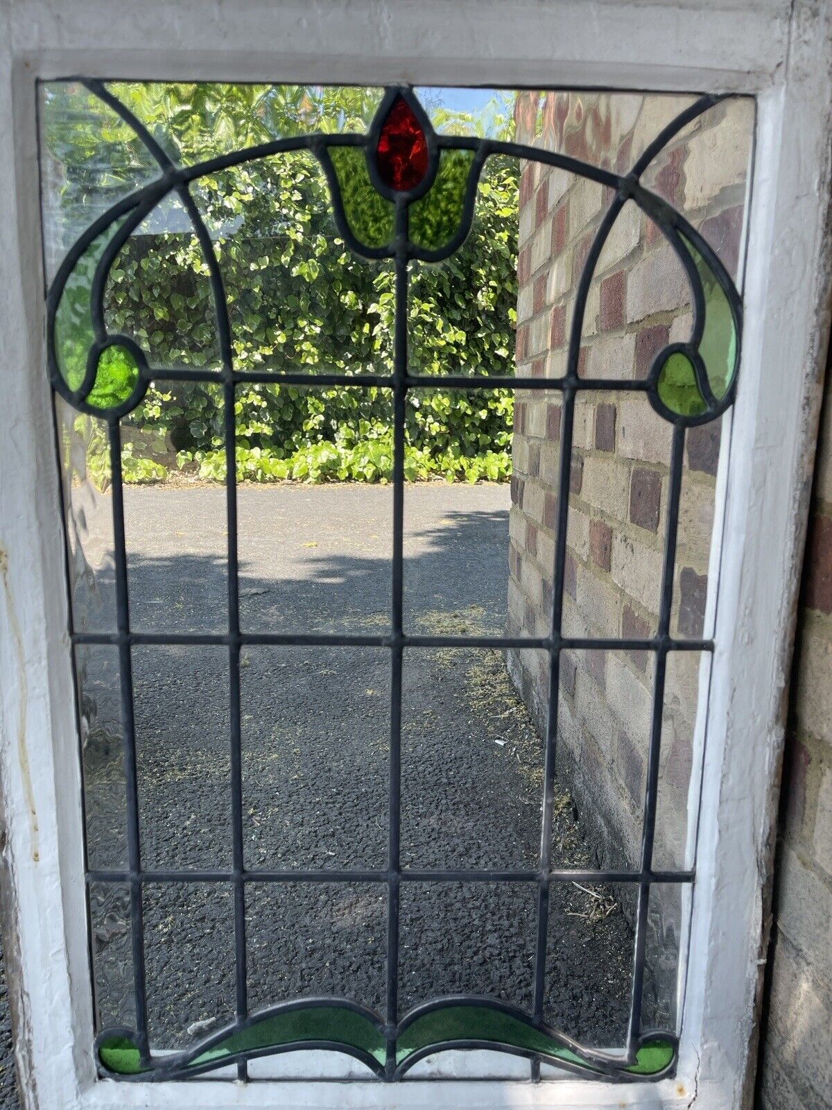 Reclaimed Leaded Light Stained Glass Art Nouveau Window Panel 835 x 530mm