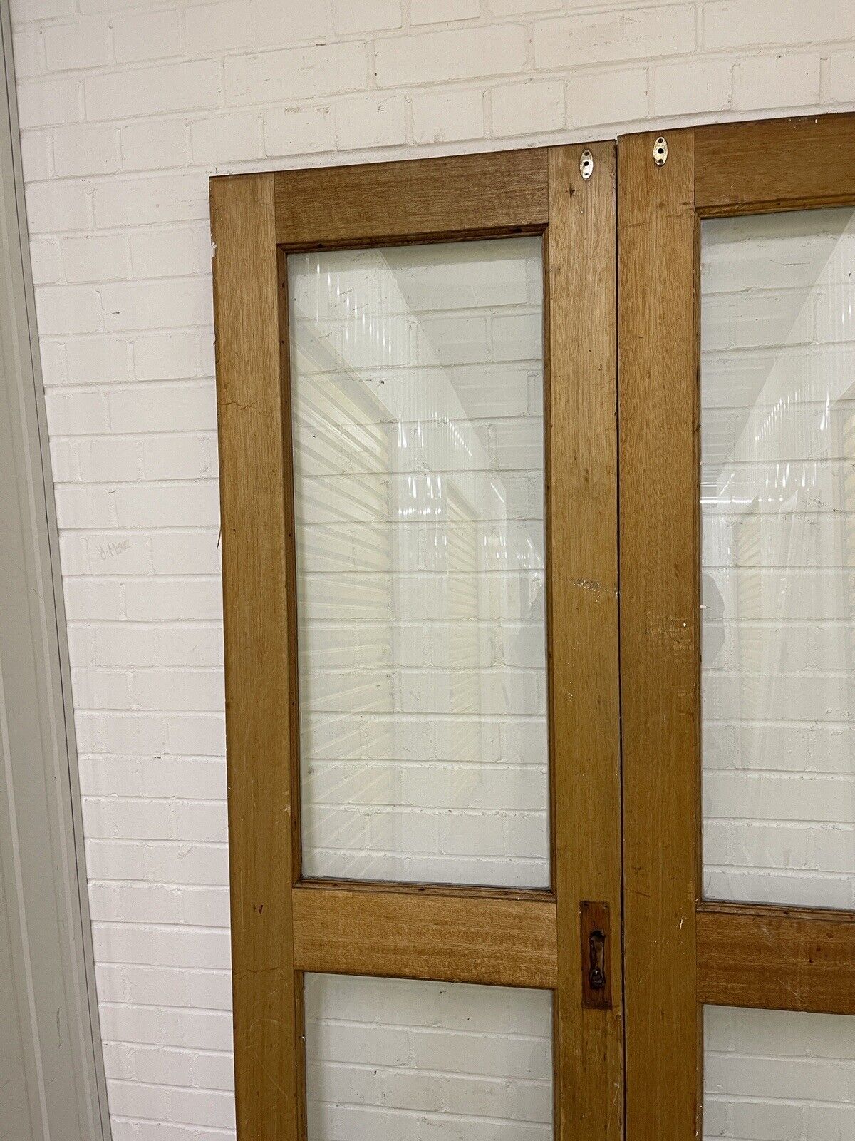 Reclaimed Old French Single Panel Glass Wooden Double Doors 1980 x 1163mm