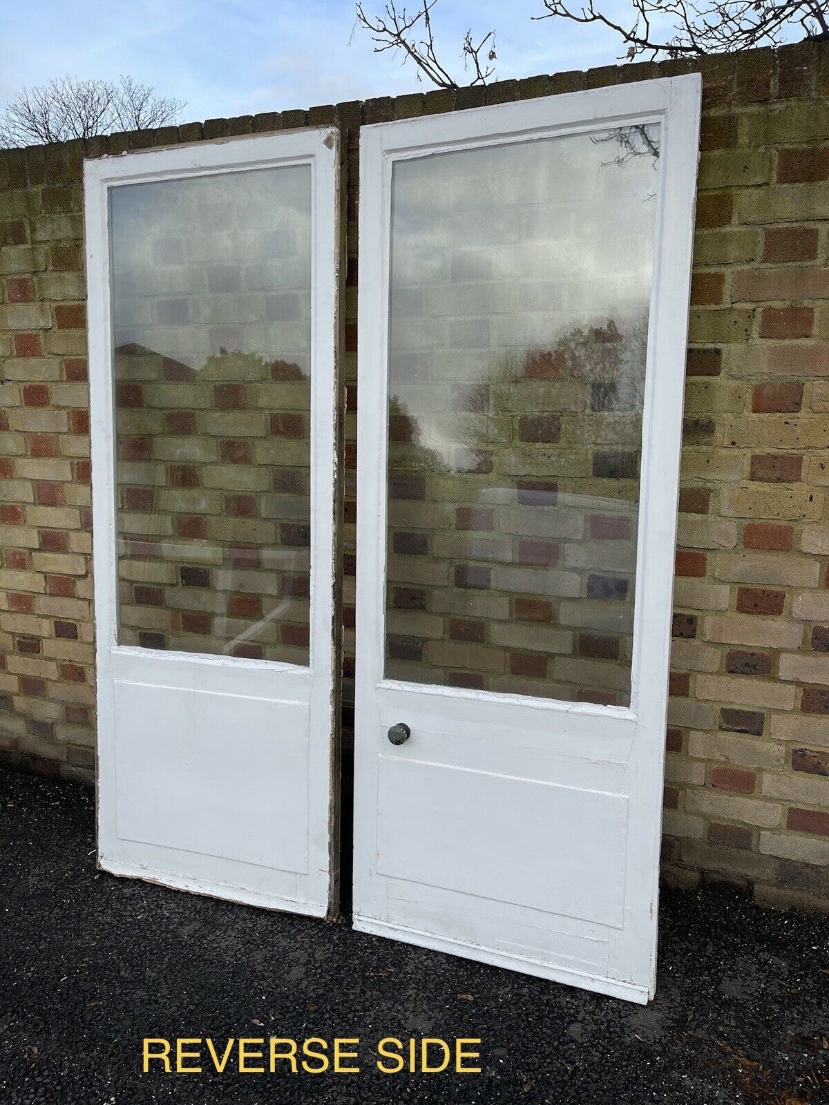 Reclaimed Old French Single Panel Glass Wooden Double Doors 1980 x 1525mm