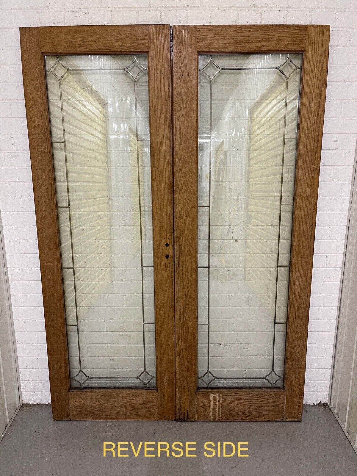 Reclaimed Old Oak French Double Glazed Glass Wooden Double Doors 1995 x 1380mm