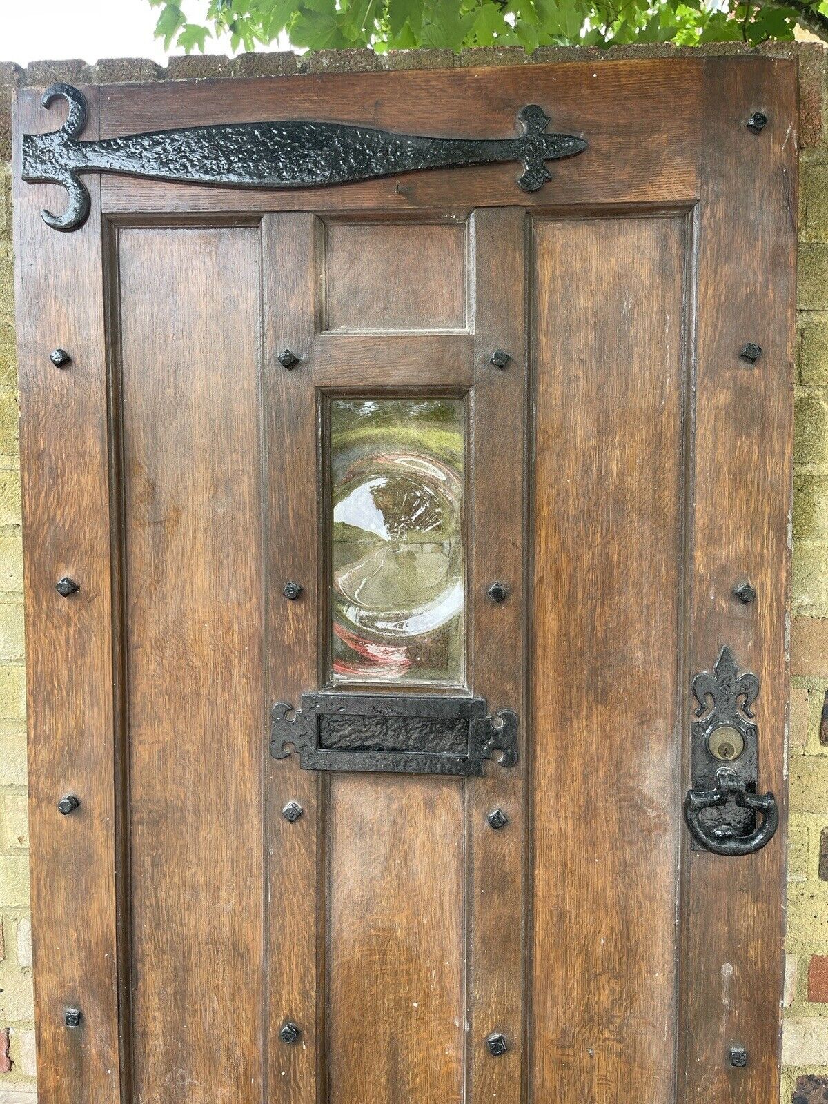 Reclaimed Oak Studded Wooden Front Door 1985 x 767mm With Wooden Side Window