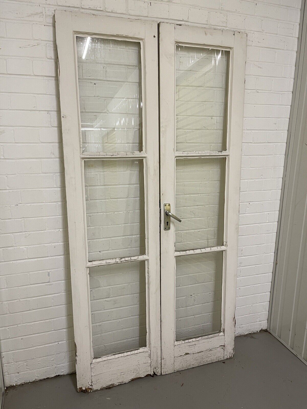 Reclaimed Old French Single Panel Glass Wooden Double Doors 1970mm x 1110mm