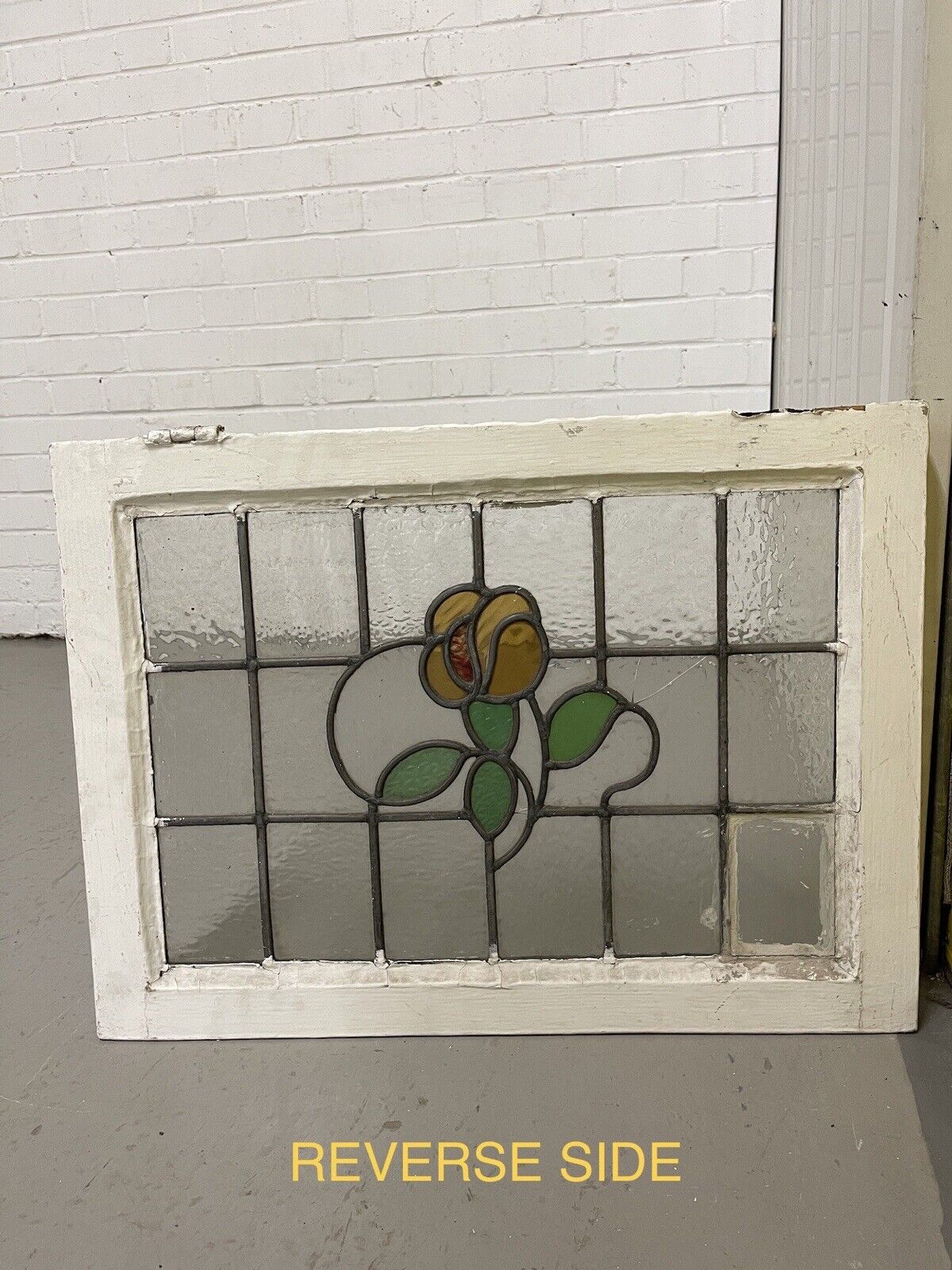 Reclaimed Floral Leaded Light Stained Glass Art Nouveau Window Panel 625 x 450mm