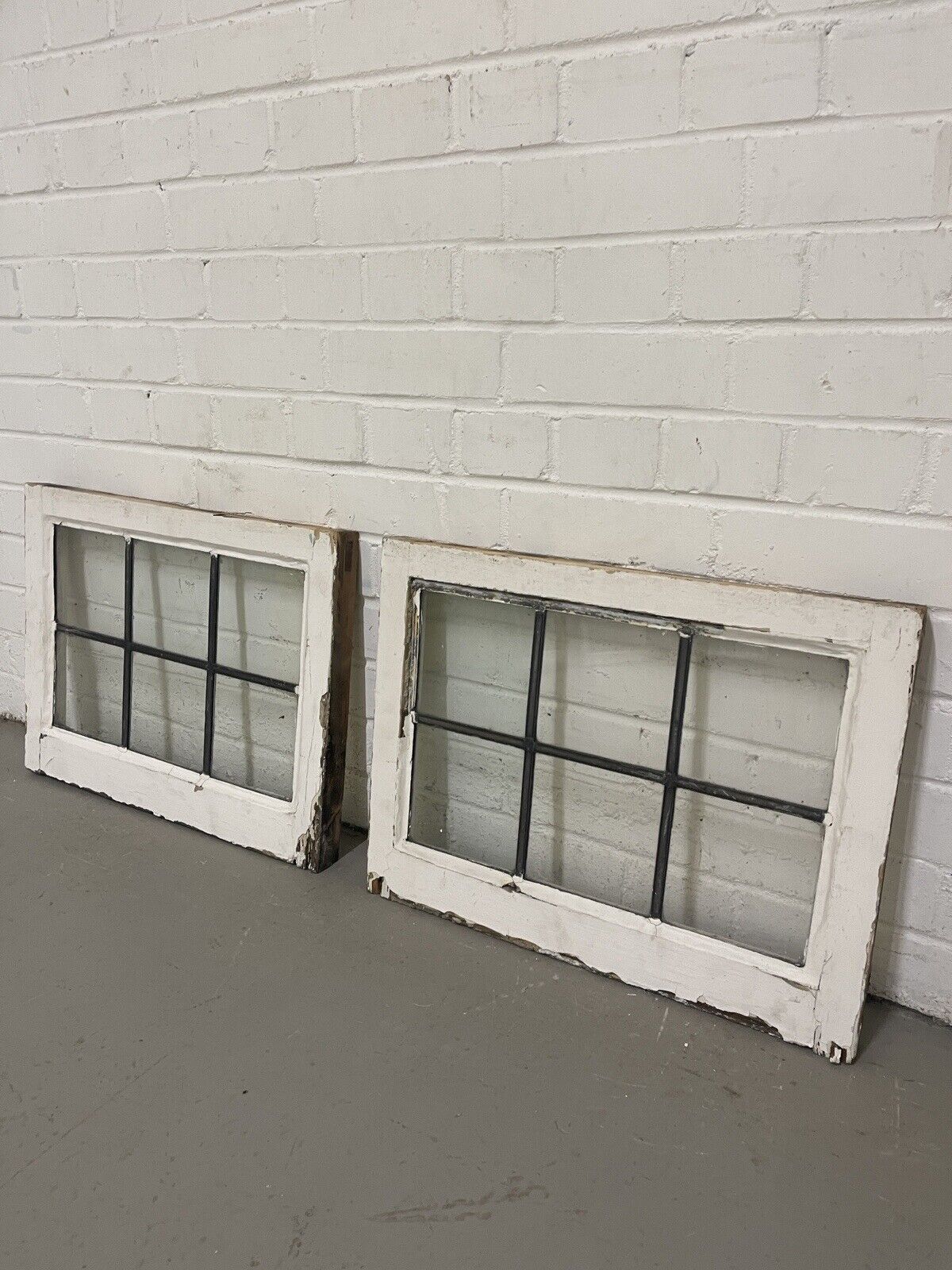 Pair Of Reclaimed Leaded Light Panel Wooden Windows 405 x 540mm 405 x 540mm