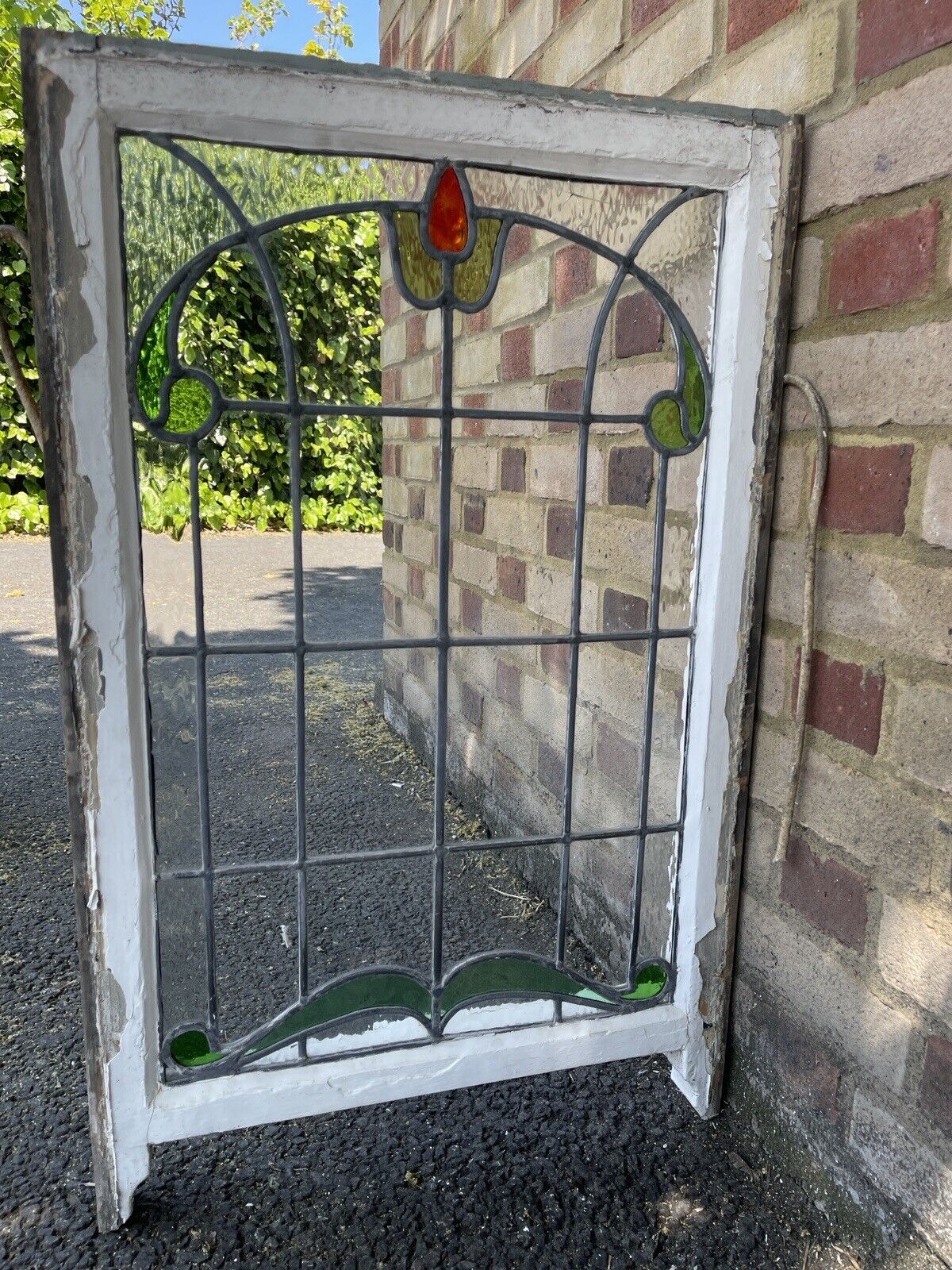 Reclaimed Leaded Light Stained Glass Art Nouveau Window Panel 835 x 530mm