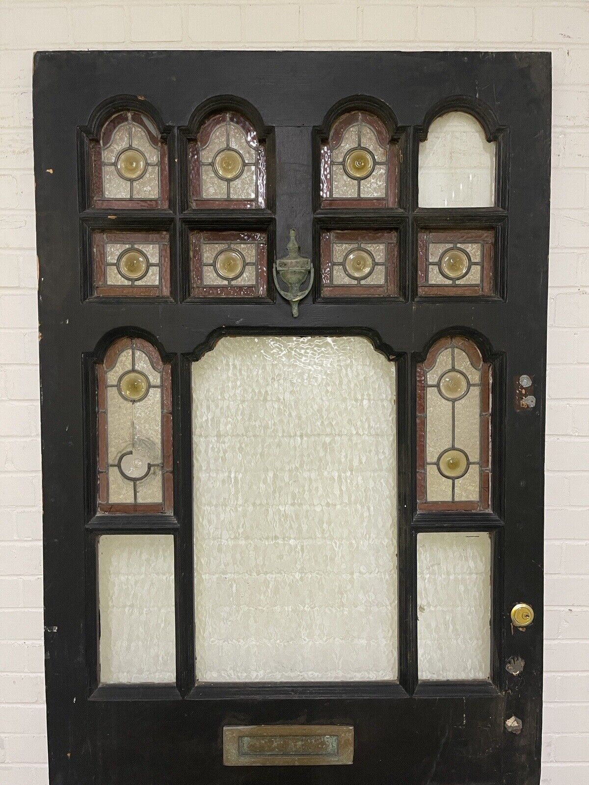 Reclaimed Victorian Edwardian Wooden Panel Stained Glass Front Door 2130 x 975