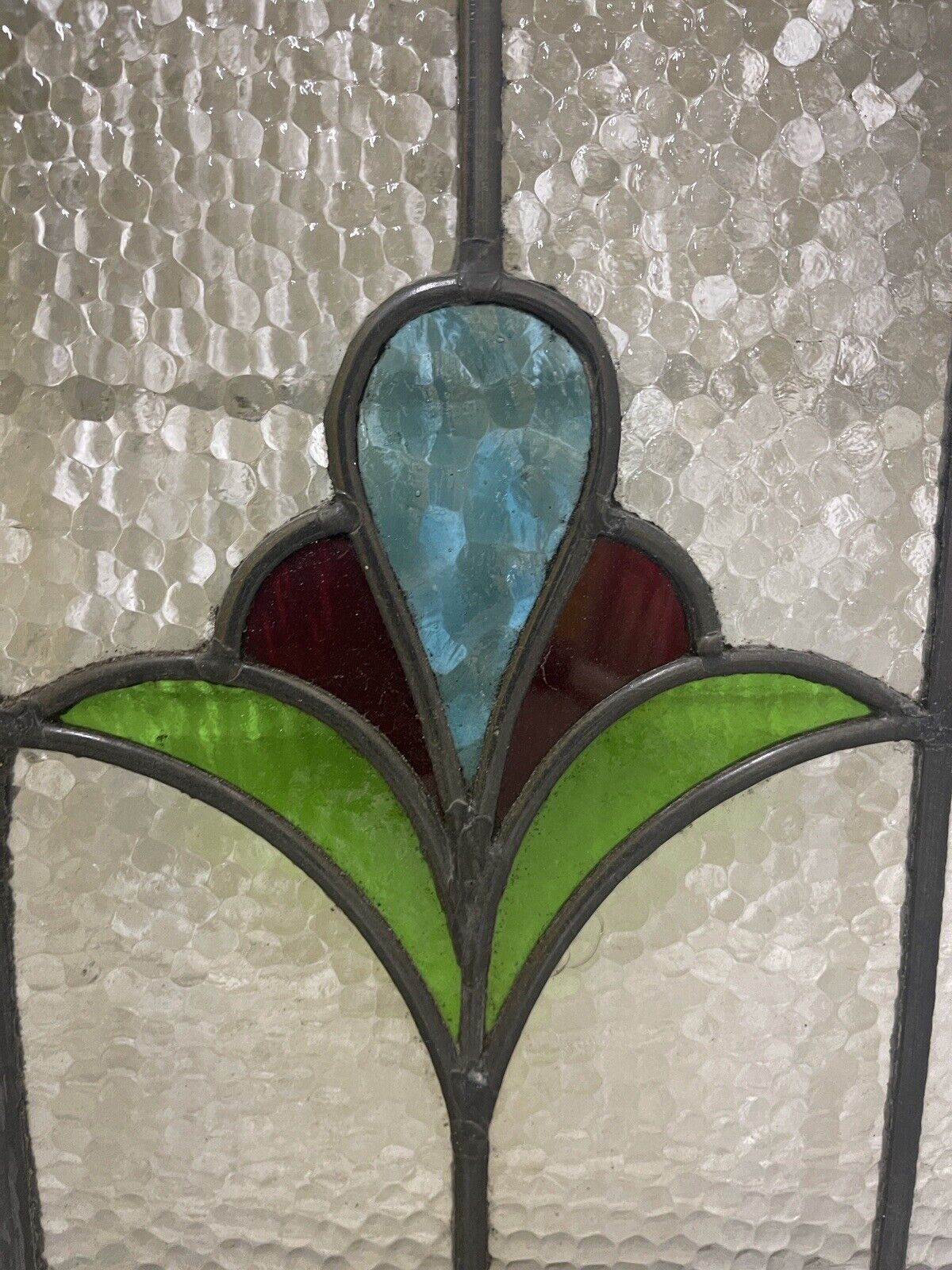 Reclaimed Leaded Light Stained Glass Art Nouveau Wooden Window Panel