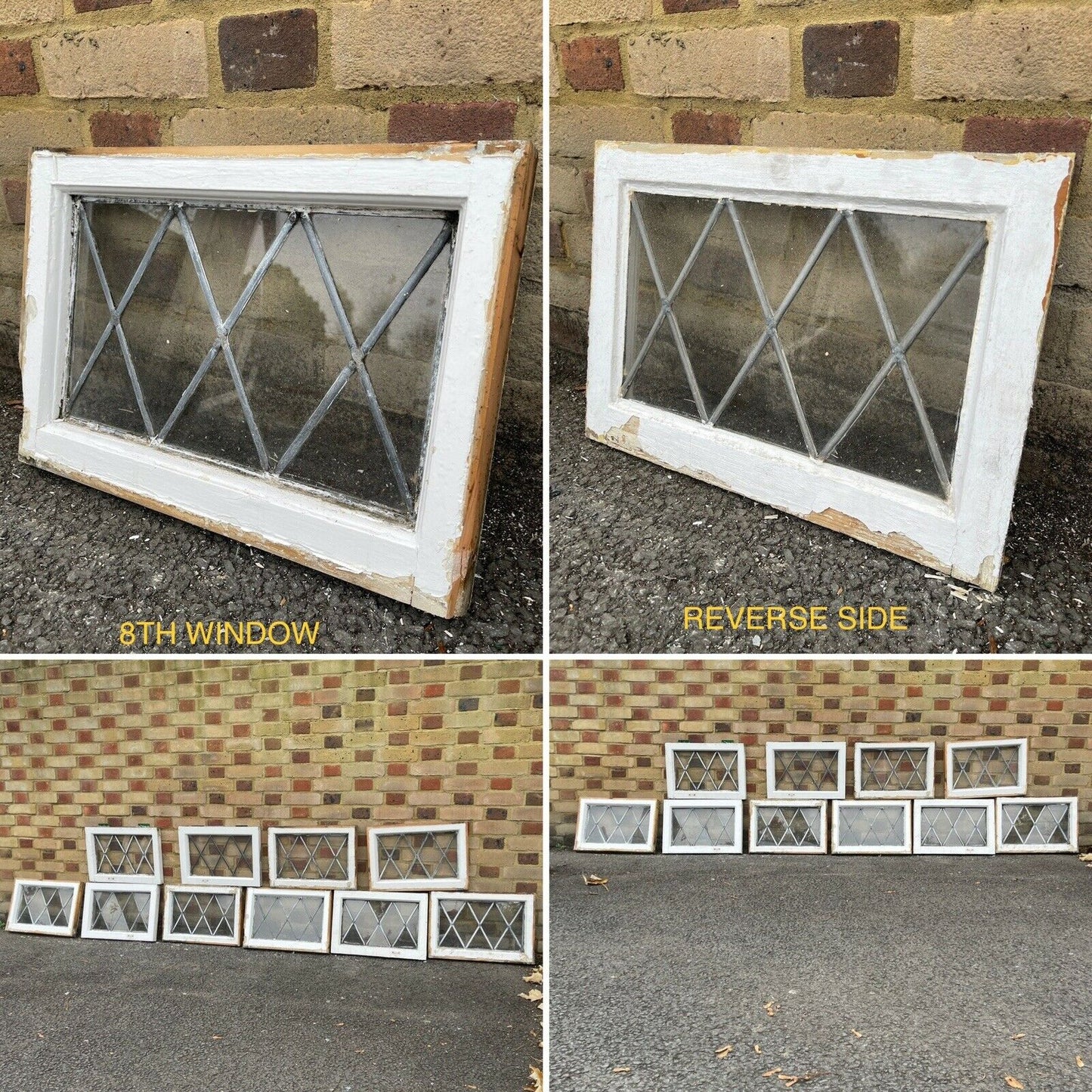 Job Lot Of 10 Reclaimed Leaded Light Diamond Panel Wooden Windows