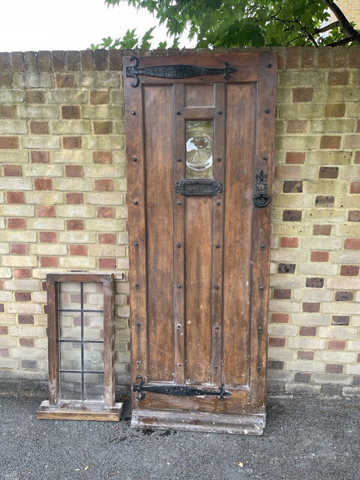 Reclaimed Oak Studded Wooden Front Door 1985 x 767mm With Wooden Side Window