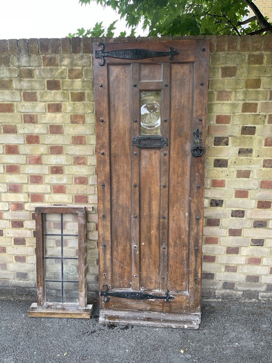 Reclaimed Oak Studded Wooden Front Door 1985 x 767mm With Wooden Side Window
