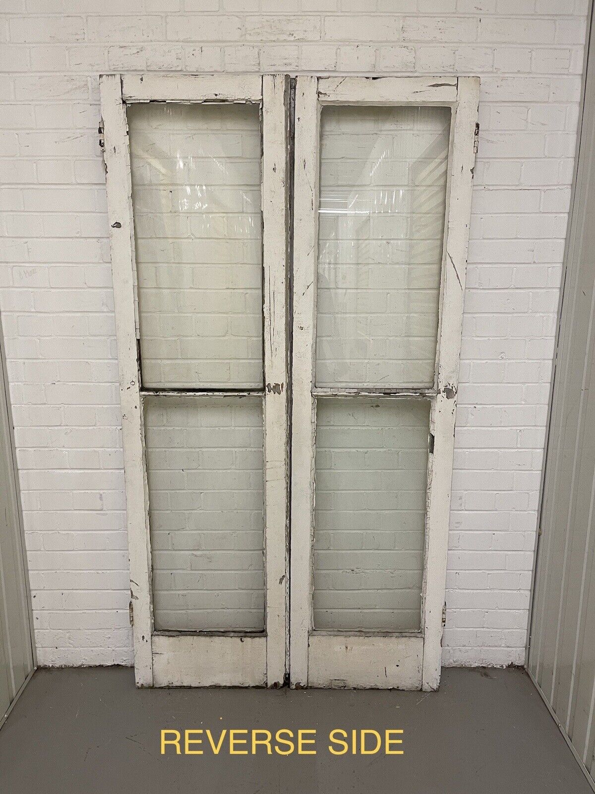 Reclaimed Old French Single Panel Glass Wooden Double Doors 1975 x 1068mm