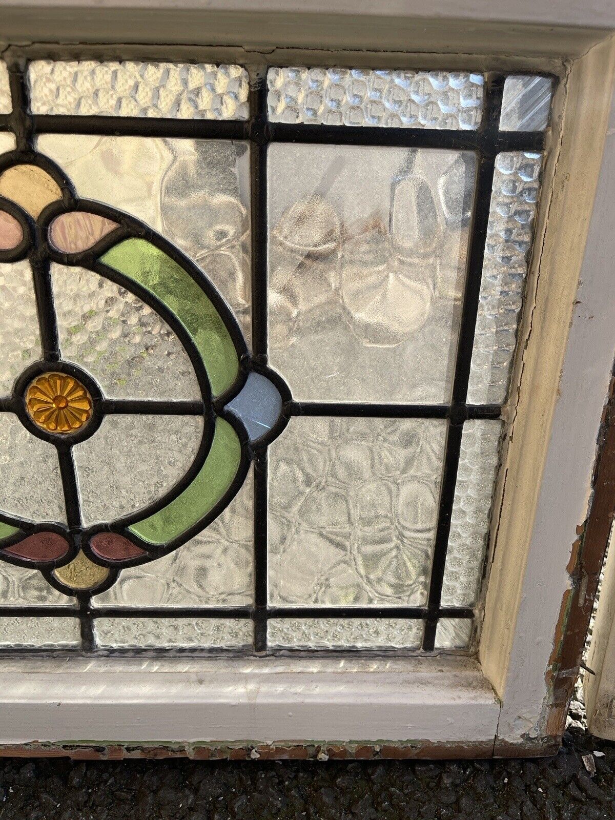 Pair Of Reclaimed Leaded Light Stained Glass Art Nouveau Wooden Window Panels