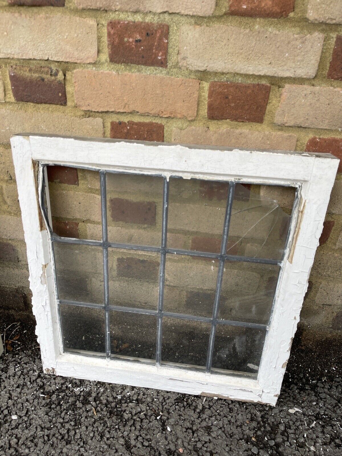 Pair Of Reclaimed Leaded Light Panel Wooden Windows