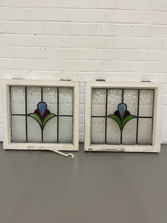 Reclaimed Leaded Light Stained Glass Art Nouveau Wooden Window Panel