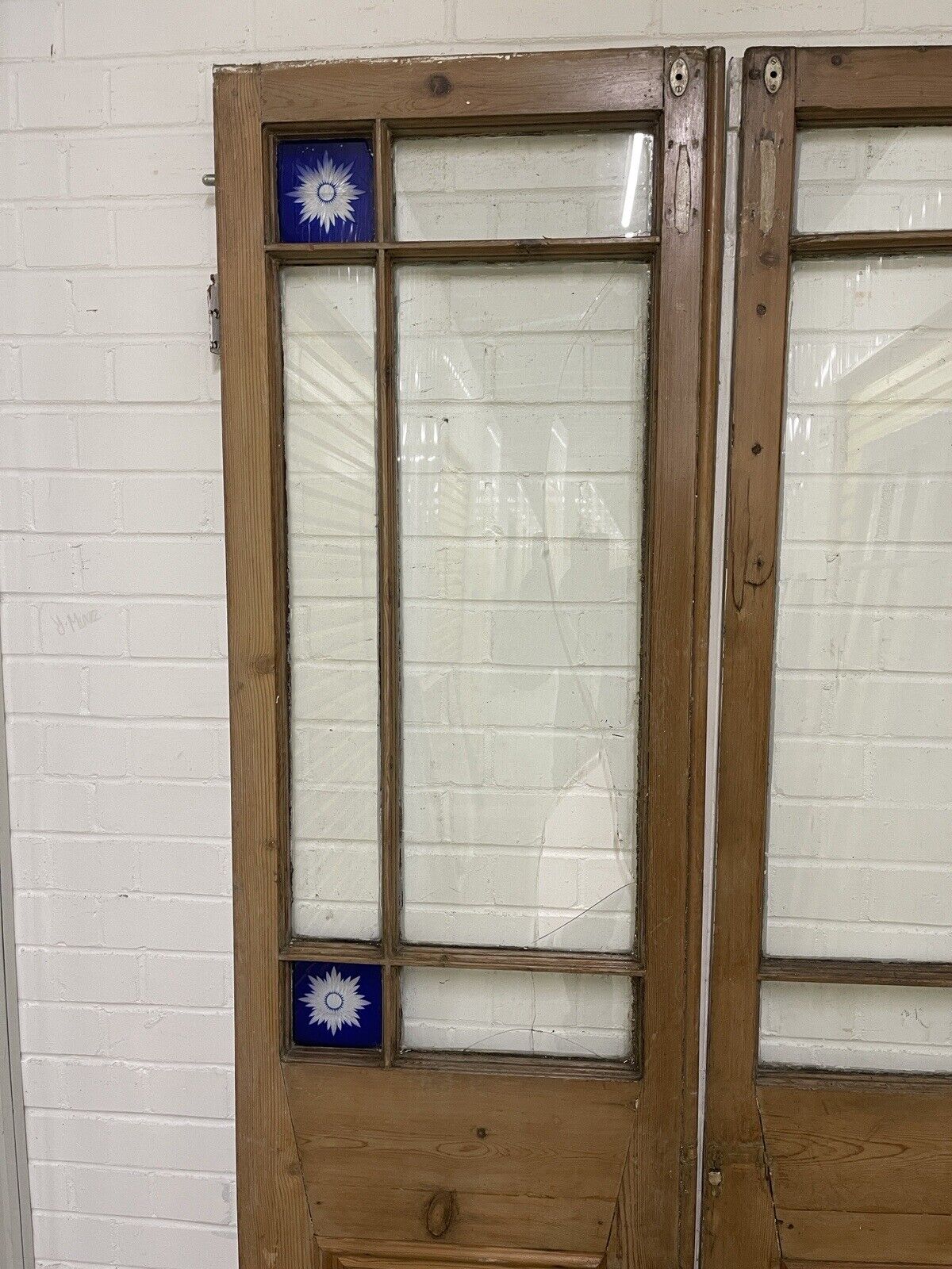 Reclaimed Old French Single Panel Glass Wooden Double Doors 2045mm x 1110mm